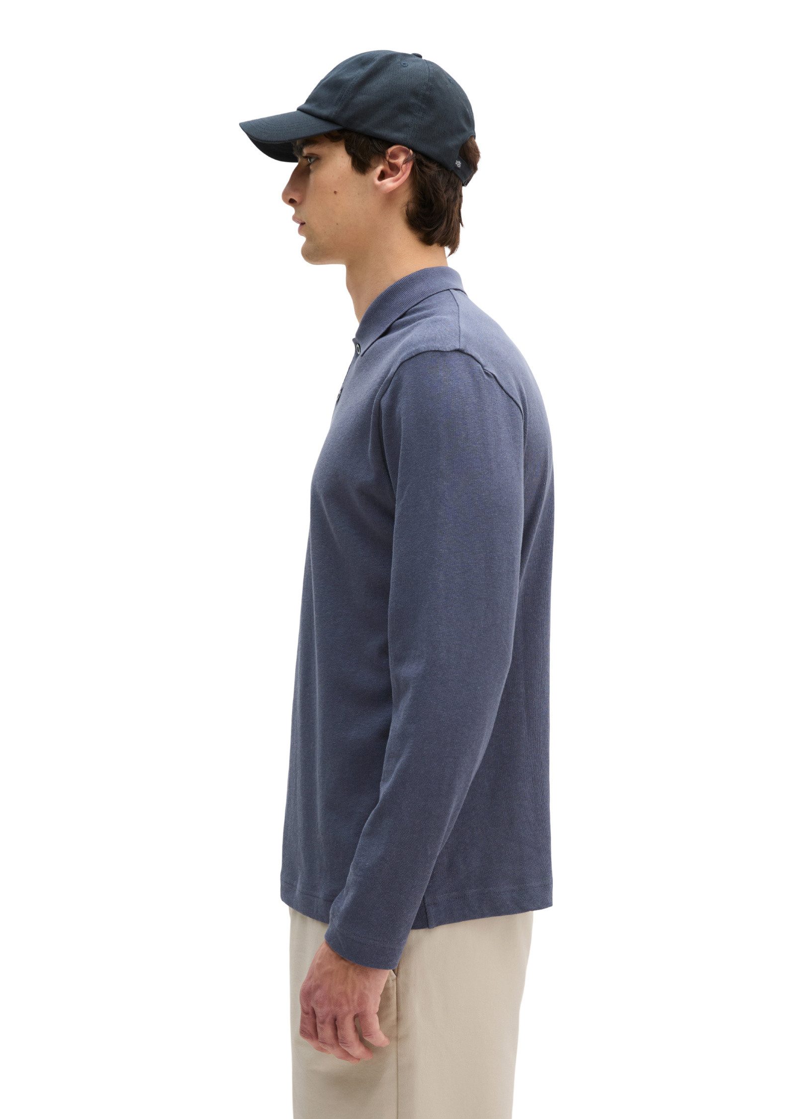 Marc O'Polo Langarm-Poloshirt aus Baumwoll-Leinen-Mix