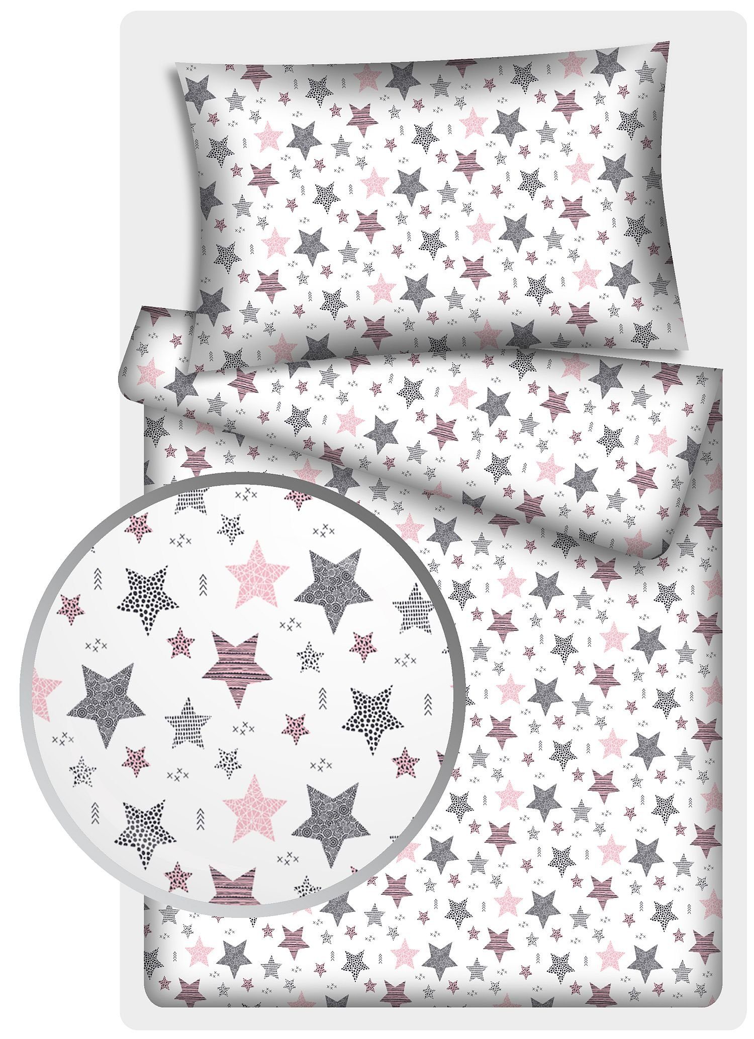 Kinderbettwäsche Stars Vario, 100% Baumwolle, 40x60 cm/100x135 cm, KiGATEX