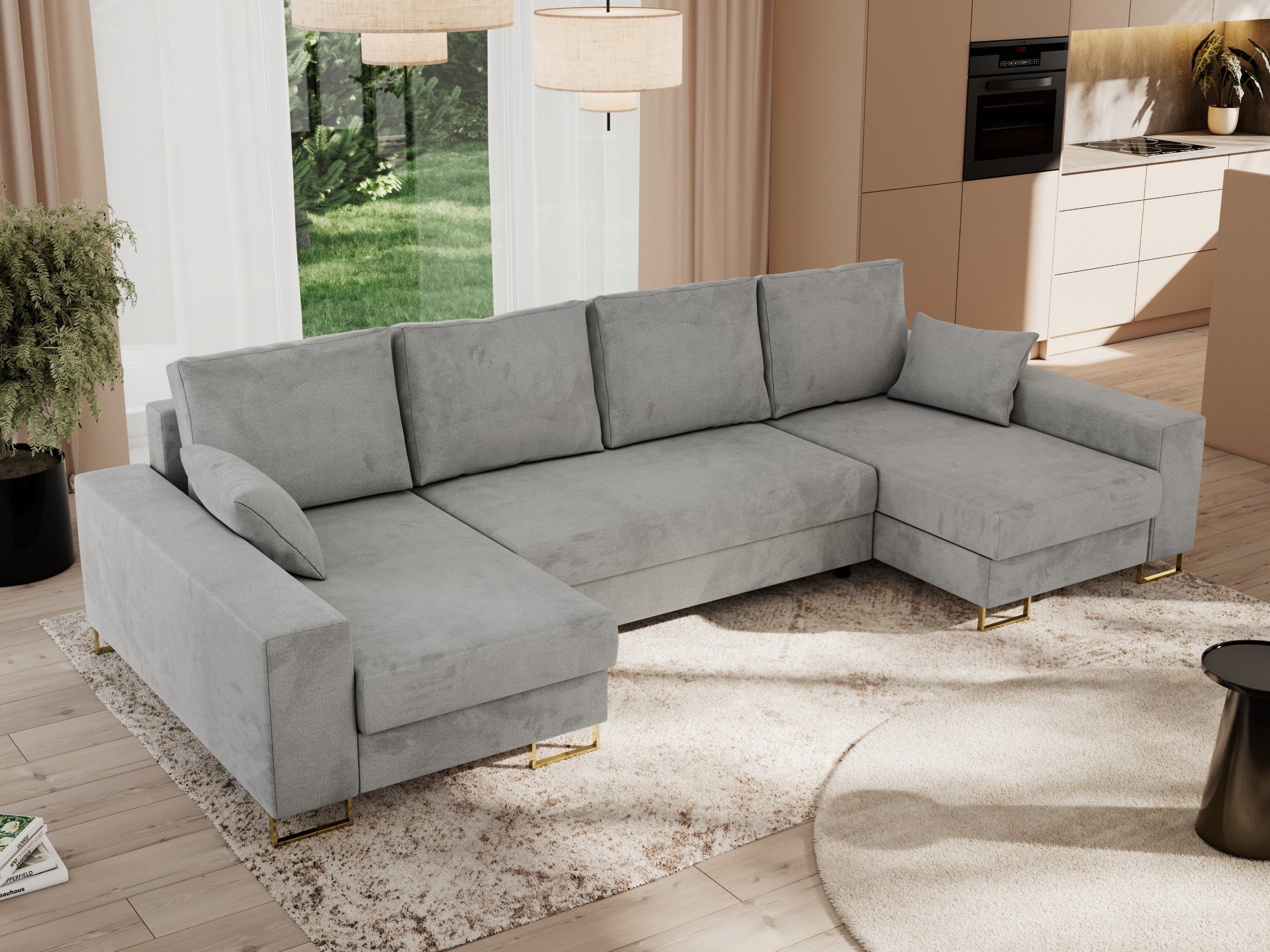 MKS MÖBEL Ecksofa DORIAN U, Set, Modern Sofa, T30-Schaum, Bonellfedern, lose Kissen, Ecksofa U-Form, Wohnlandschaft, Bettkästen, Metallfüße, Schlafsofa