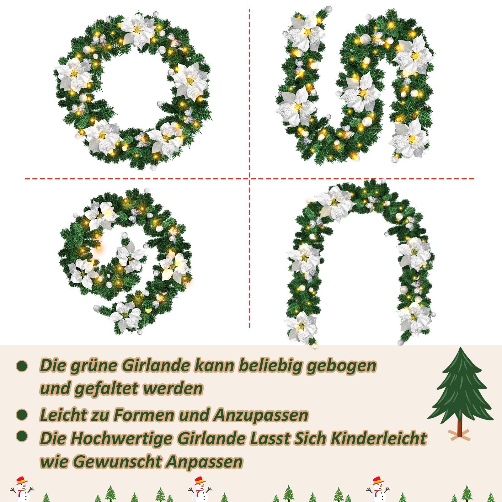 Kunstgirlande 2.7M Weihnachtsgirland Tannengirland Weihnachtdekoration 50 LEDs, Clanmacy – Bild 5 von 5