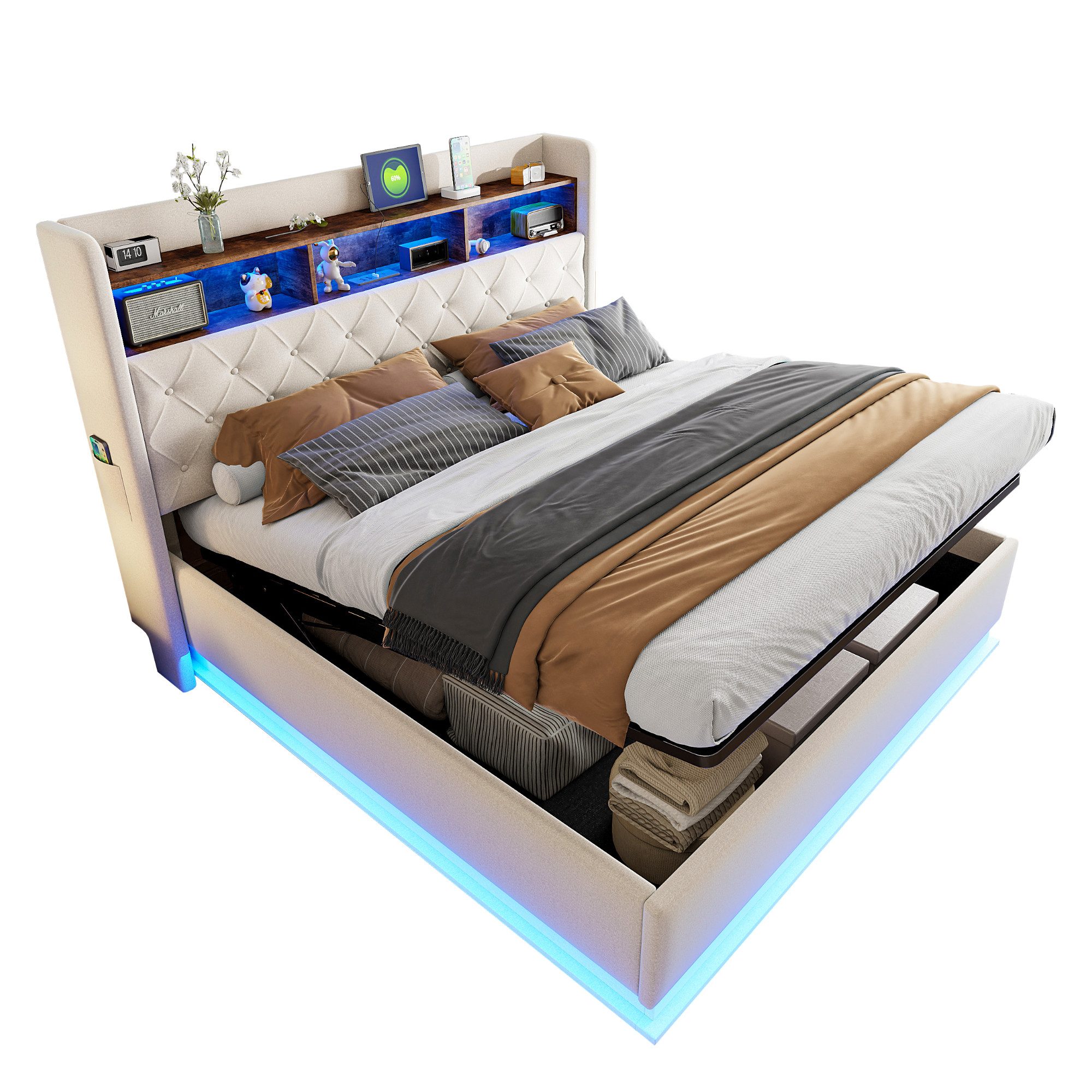 OKWISH Polsterbett Funktionsbett,Stauraumbett,Doppelbett,Gästebett (Luxuriö günstig online kaufen