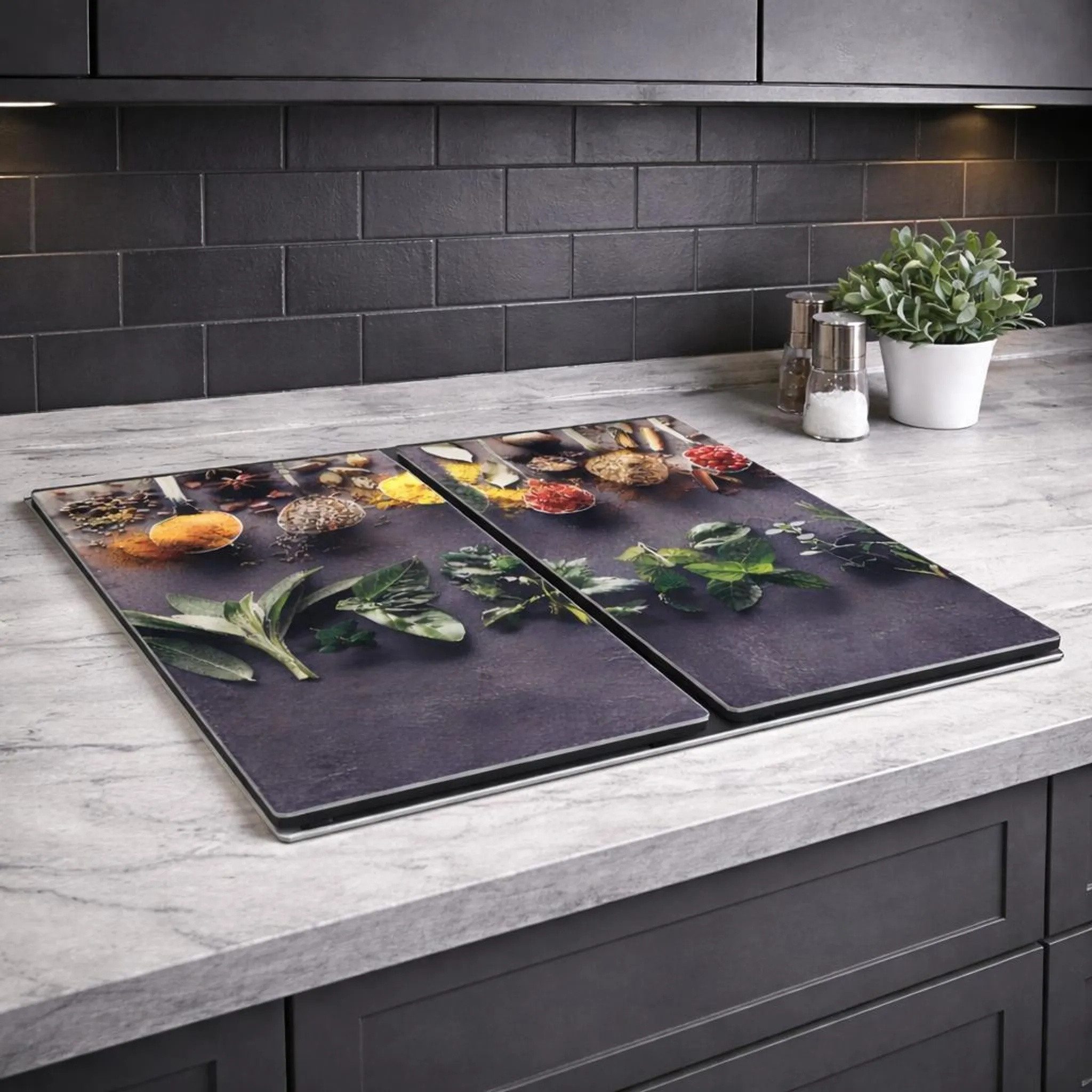 HI Herd-Abdeckplatte Herdabdeckplatten Herd Kochfeld Abdeckungen Glas 52x30cm 2tlg Gewürze