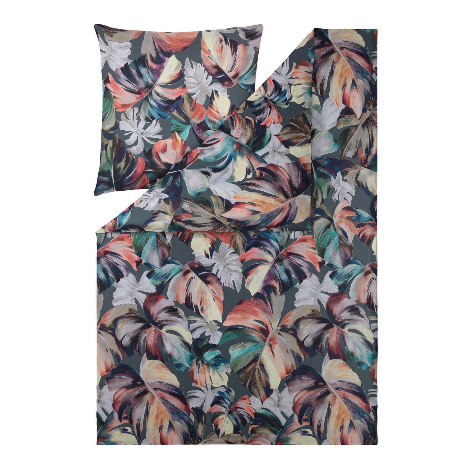 Estella Bettwäsche Amy 4832 532 Salbei, Satin, 2 teilig, Monstera, Tropen