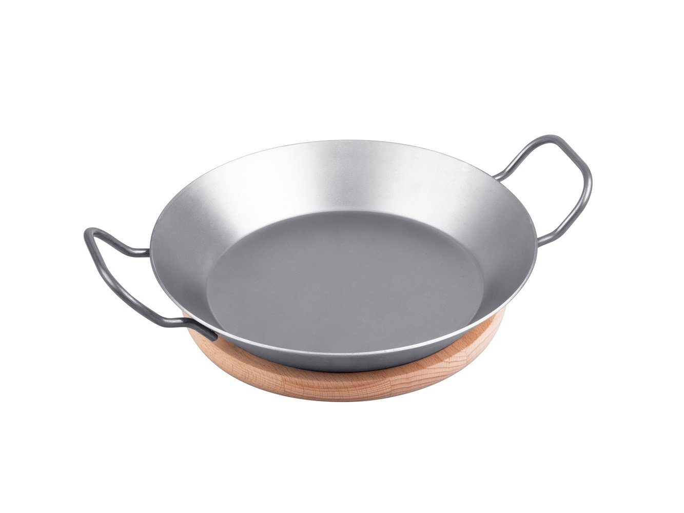 CHG Bratpfanne 1 Schlemmerpfanne mit Servierbrett 24,5cm - silber, Eisen