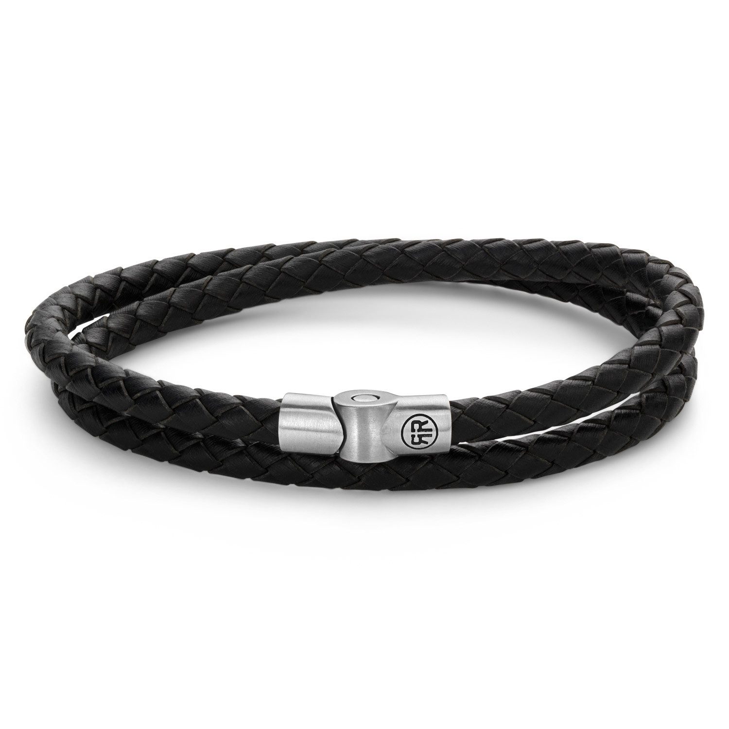 Rebel & Rose Wickelarmband Herren-LederFull Metal Double Round Black