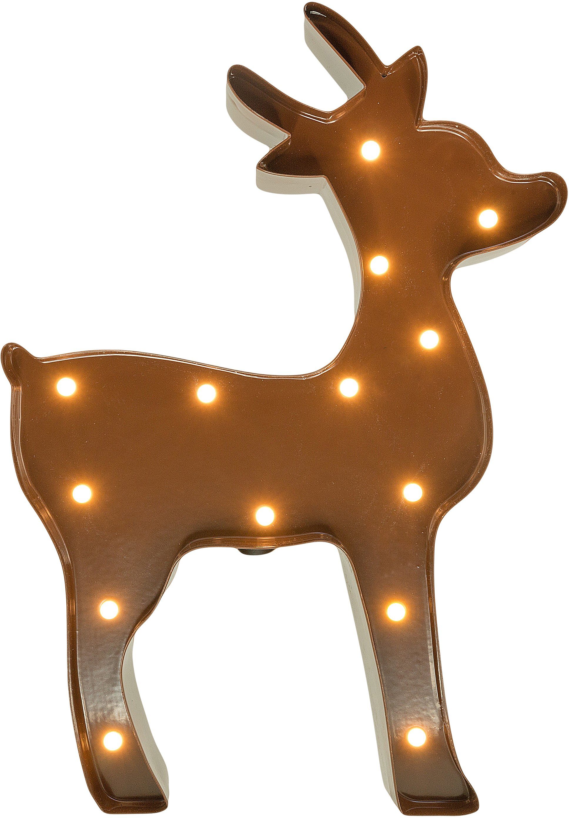 MARQUEE LIGHTS LED Dekolicht Rendeer, LED fest integriert, Warmweiß, Wandlampe, Tischlampe Rendeer mit 14 festverbauten LEDs - 23x16 cm