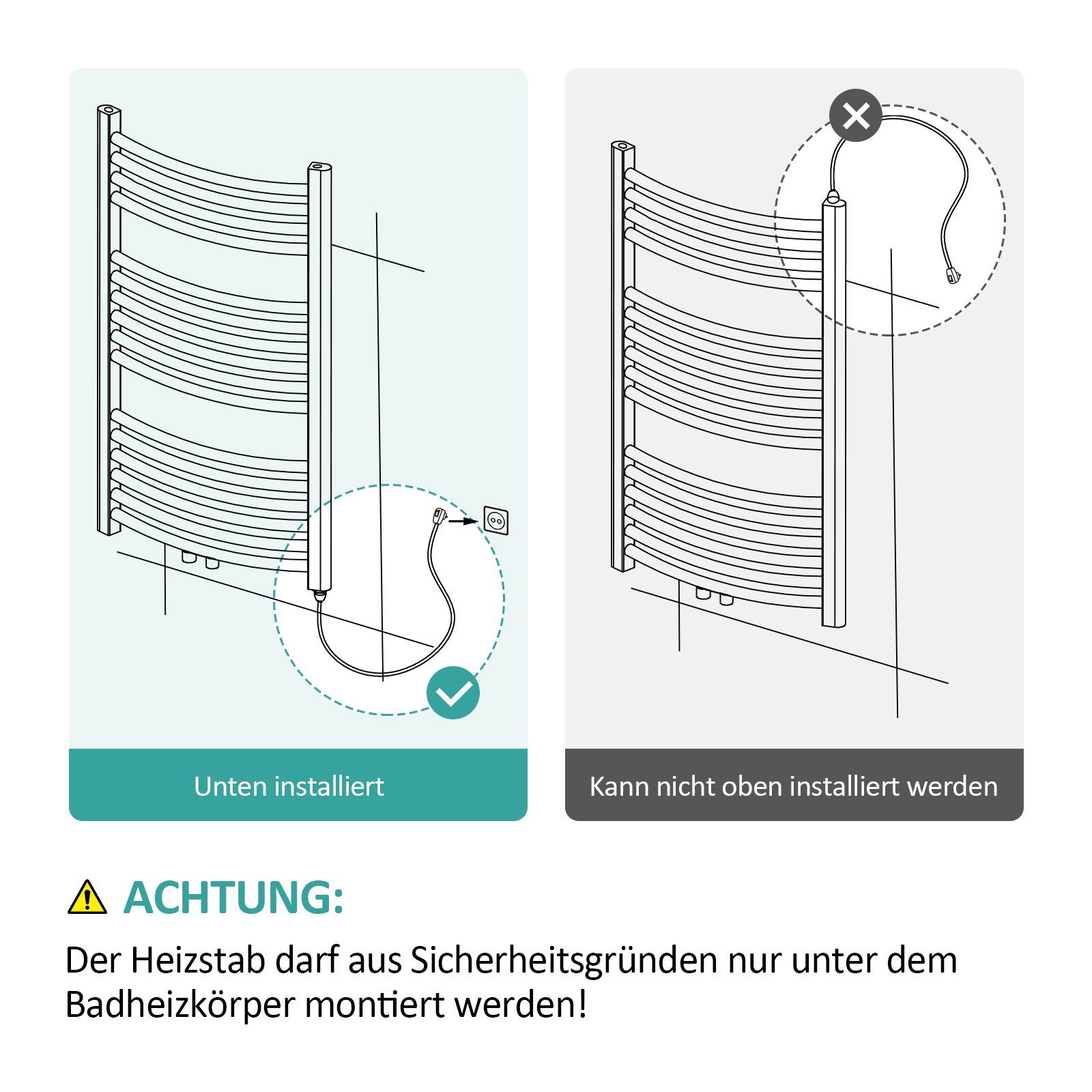 Schalter Heizpatrone mit EMKE Heizungen, Edelstahl für und Badeizkörper Heizstab Heizelement Heizelemente aus Heizstab EMKE Stecker