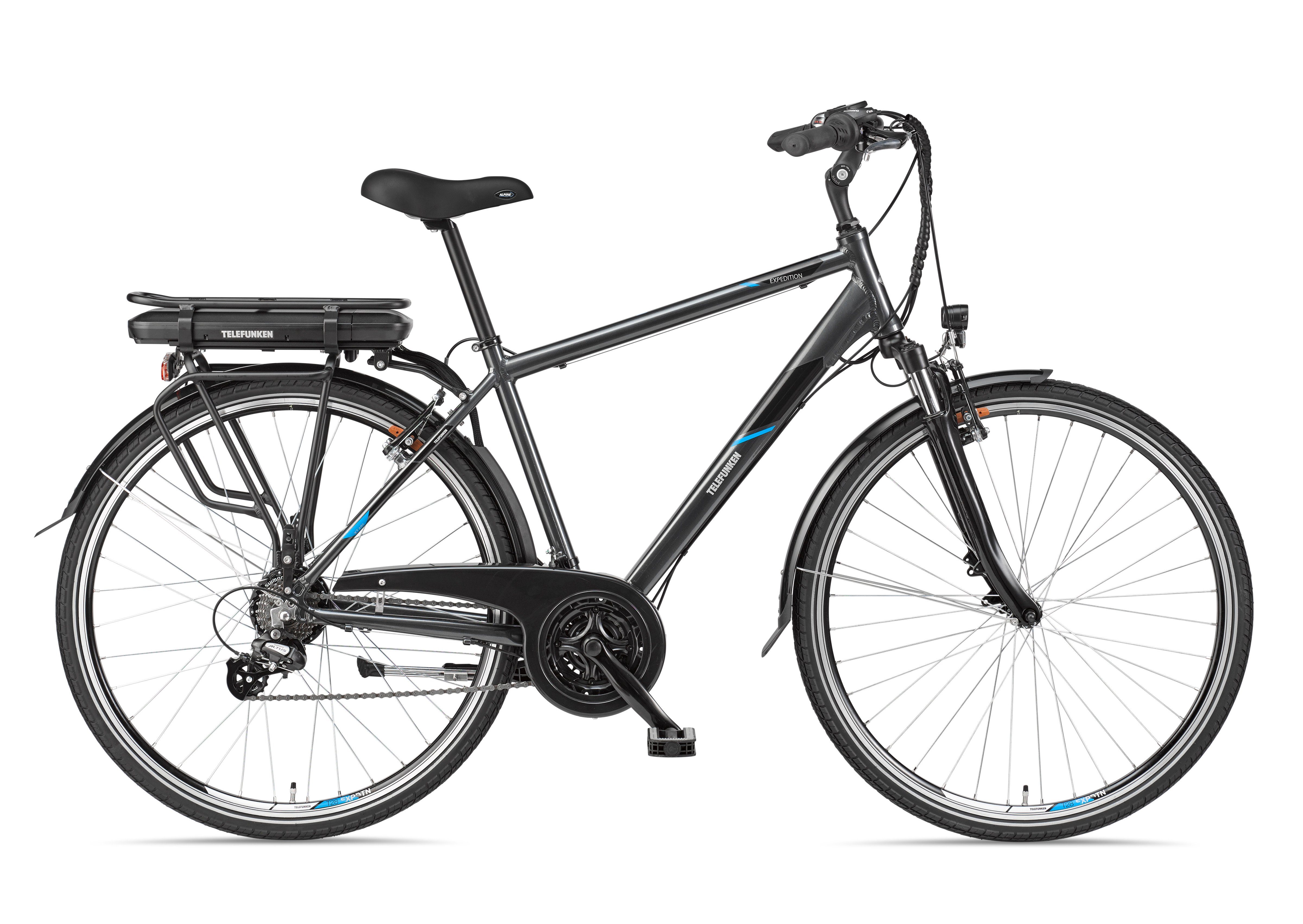 Telefunken E-Bike Trekkingrad Expedition XT481, 21 Gang Shimano, Heckmotor, 374,4 Wh, (mit Fahrradtasche), Reichweite bis zu 100 km, Pedelec, Elektrofahrrad für Herren, 28 Zoll