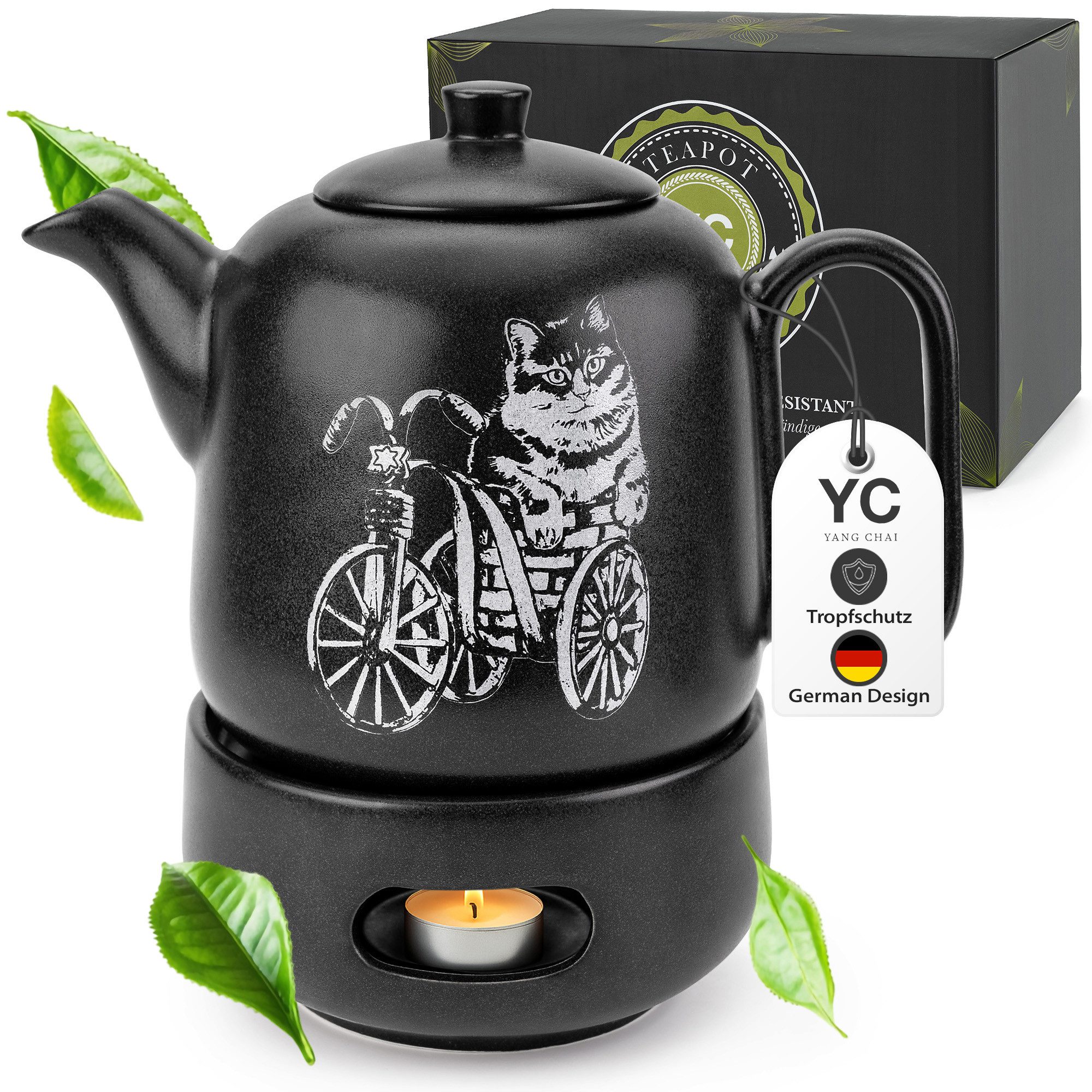Yang Chai Teekanne mit Siebeinsatz, 1.3 l, (Keramik Tee Kanne mit Sieb, Tee Zubehör für Losen Tee), Tropffrei & Hitzebeständig