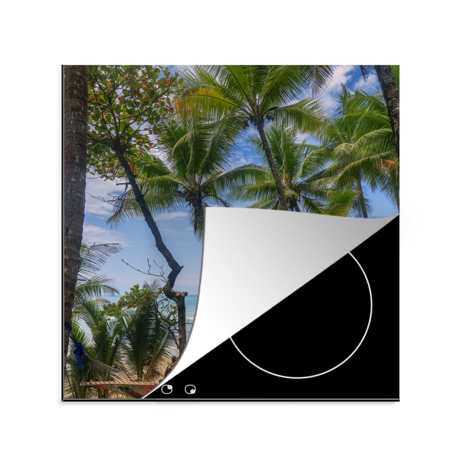 MuchoWow Herdblende-/Abdeckplatte Flagge von Costa Rica zwischen den Bäumen des Corcovado-Nationalparks, Vinyl, (1 tlg), 78x78 cm, Ceranfeldabdeckung, Arbeitsplatte für küche