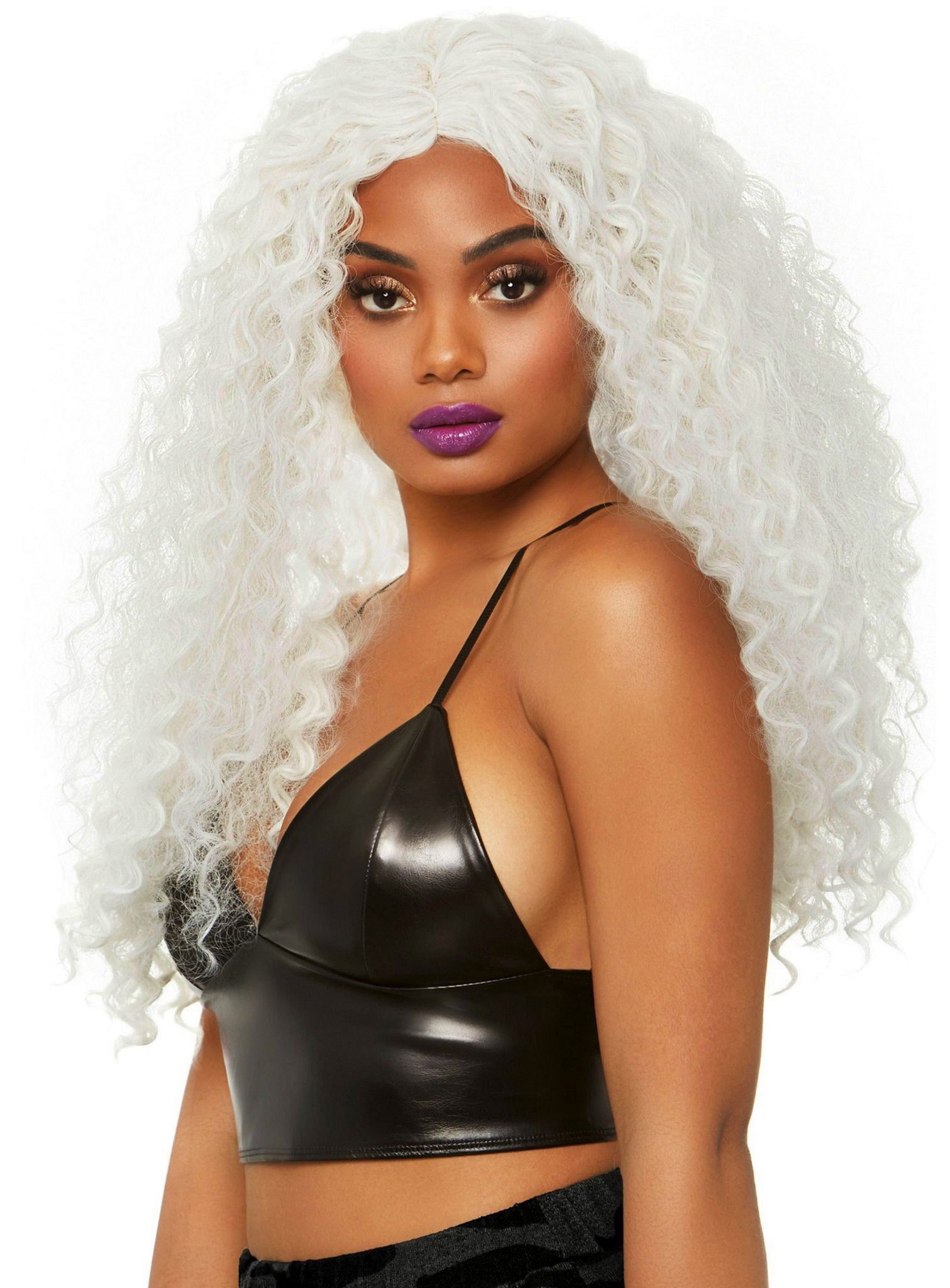 Leg Avenue Kostüm-Perücke Lange Curly Locken weiß, Voluminöse Lockenperücke in hellem Weiß