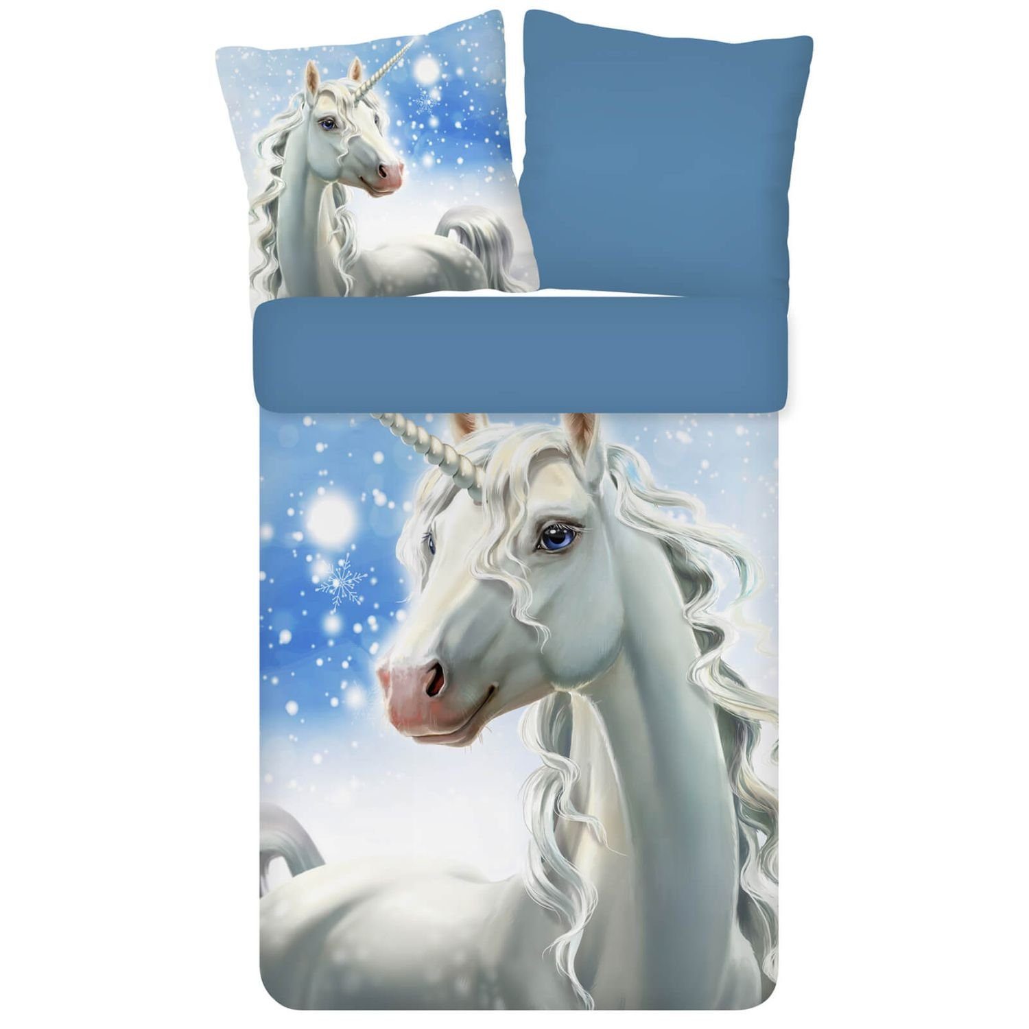 ESPiCO Bettwäsche Frost Trendy Bedding, Flanell, 2 teilig, Eiskristall, Schnee, Märchen, Pferd