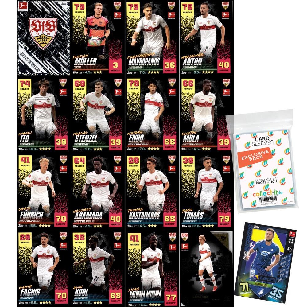 Topps Sammelkarte Match Attax 2022/23 Paket VfB Stuttgart + 1 Nationalspieler + Sleeves