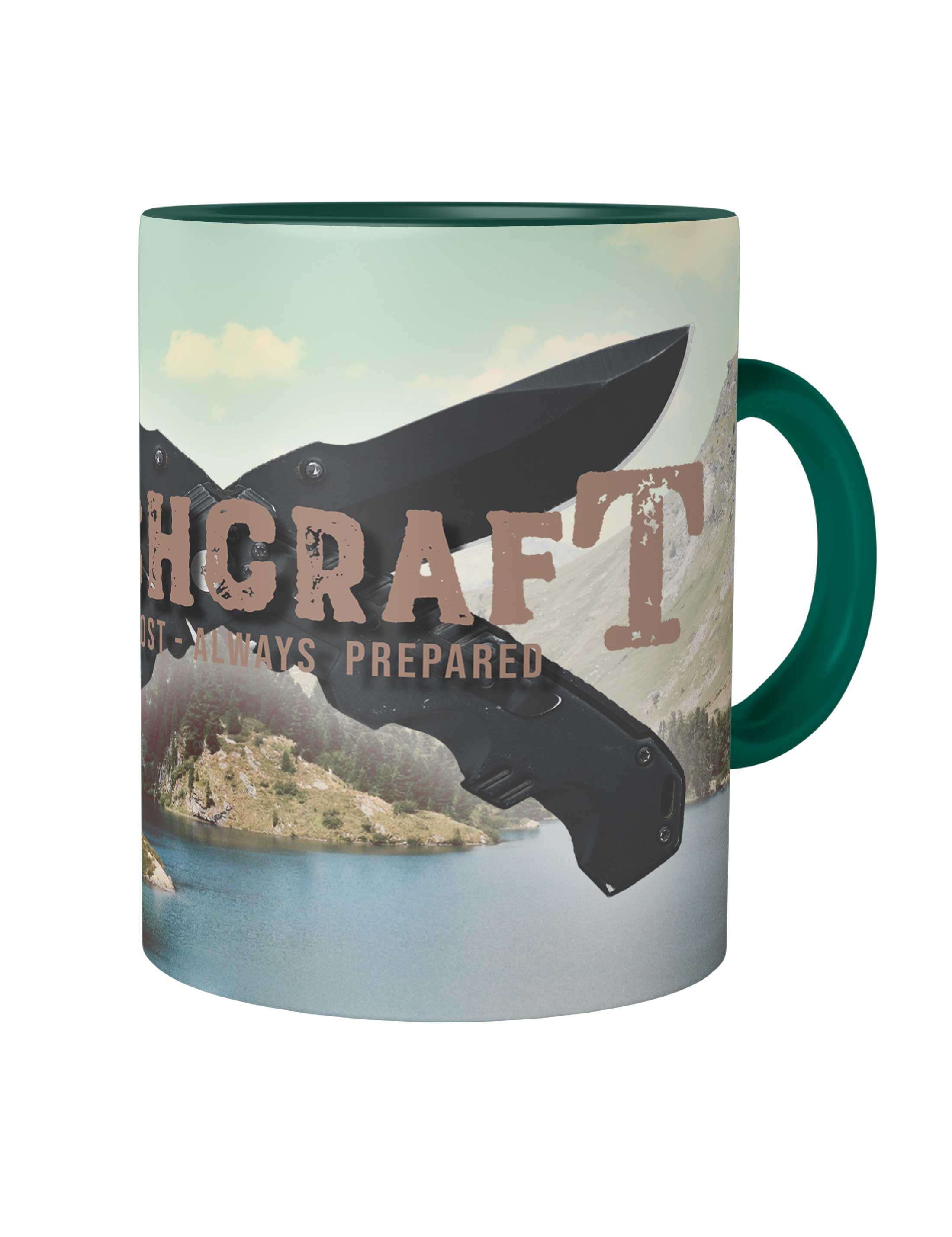 Urban Backwoods Tasse Bushcraft Knives Kaffeetasse Bushcrafting Prepper Zelten Zelt, 1-tlg., Keramik, Lagerfeuer Pfadfinder Natur Bonfire