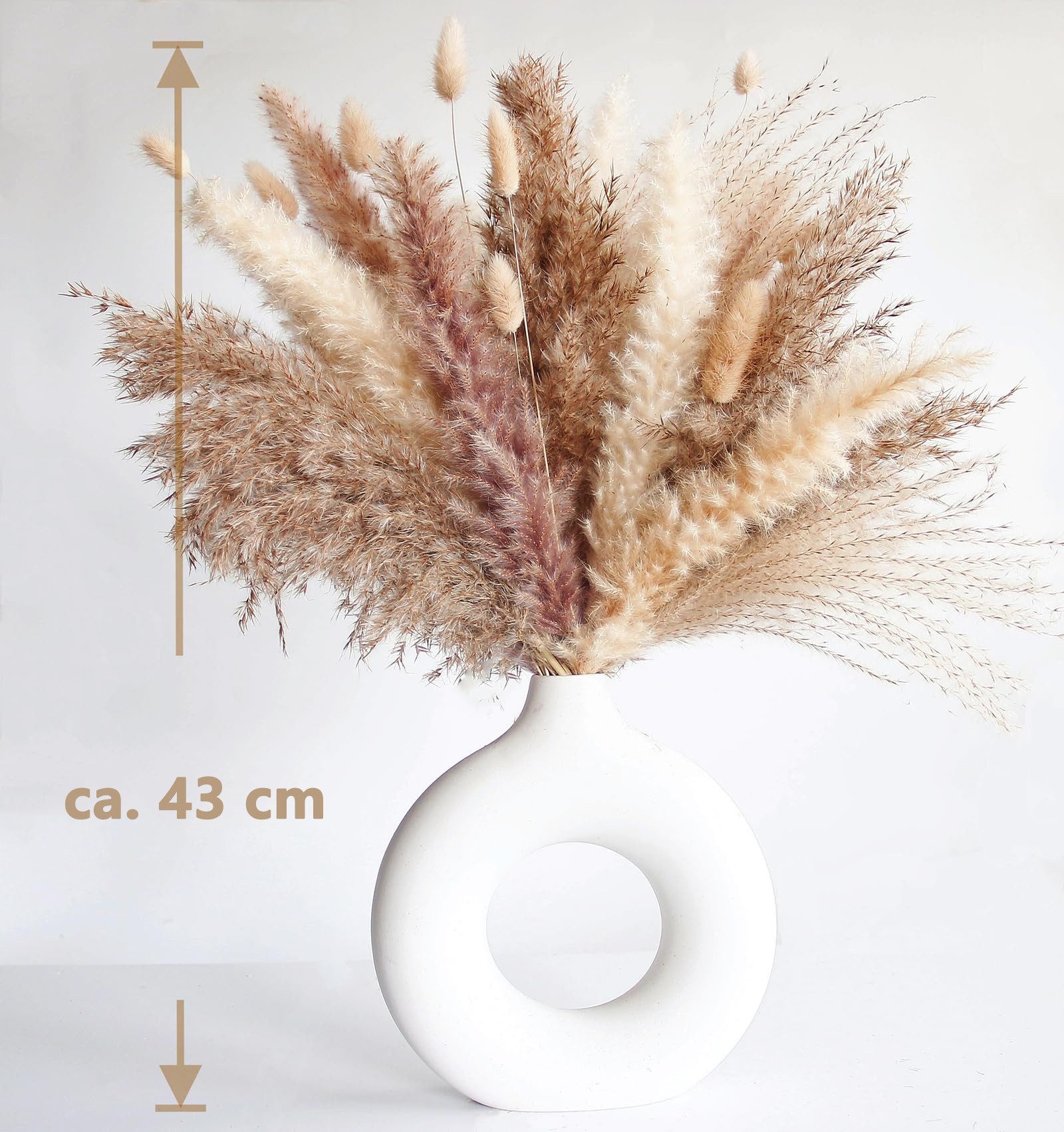 Trockenblume 128 Stück Pampasgras mit Hasenschwanz-Getreideblumen, FOUORTUNATE-BEE, Höhe 43 cm, Schilfgrasstrauß für Hochzeit, Boho-Blumen, Heimtischdeko – Bild 4 von 5