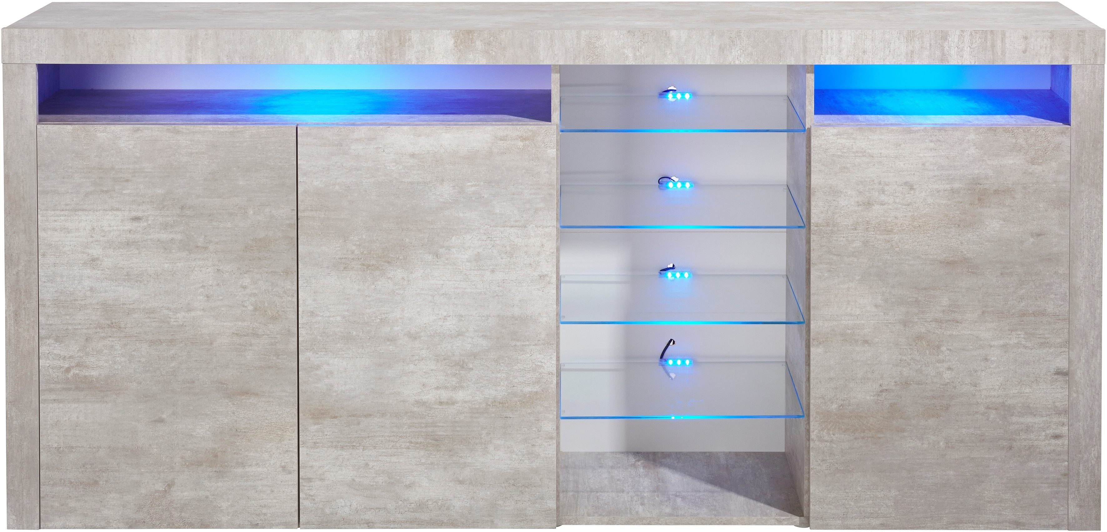 borchardt Möbel Highboard Santa Fé, Sideboard mit eleganten Glasböden, Breite 200 cm, Breite 200 cm