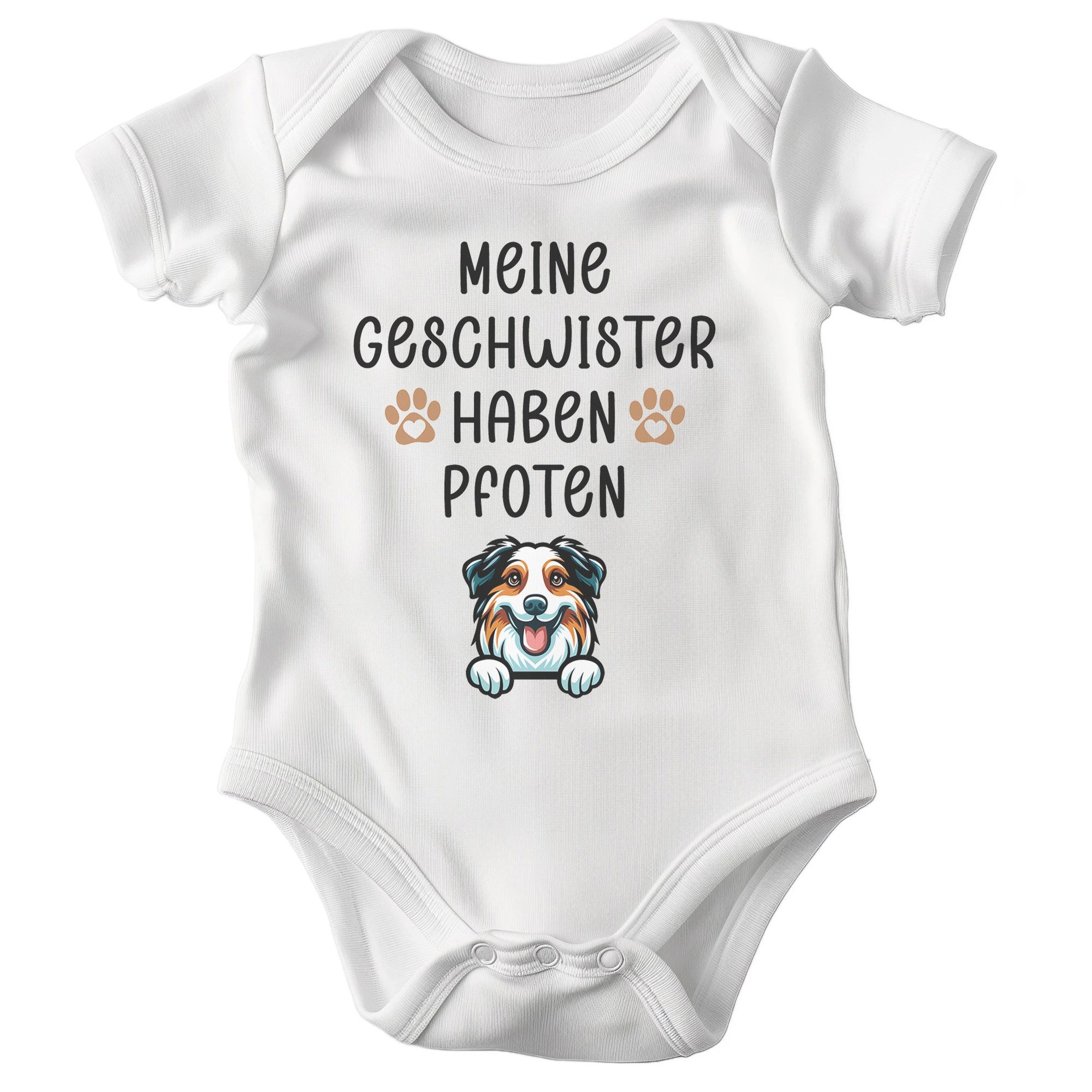 22Feels Kurzarmbody Bio Unisex Babybody Weiß Australian Shepherd Geschwister Geschenk BIO-Baumwolle - In Deutschland Bedruckt - Niedlicher Print
