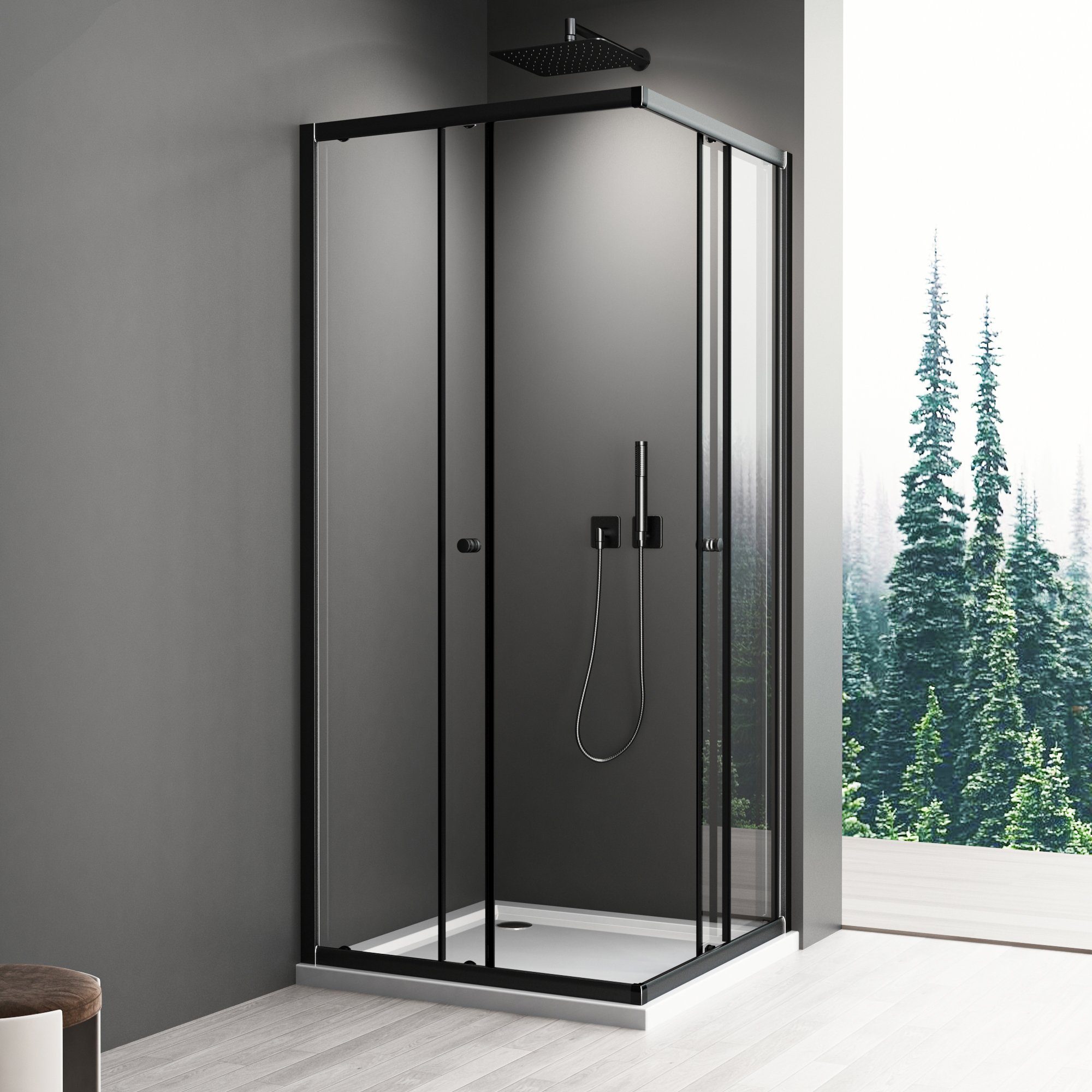 Boromal Eckdusche Duschkabine Schwarz 75x90 90x75 günstig online kaufen