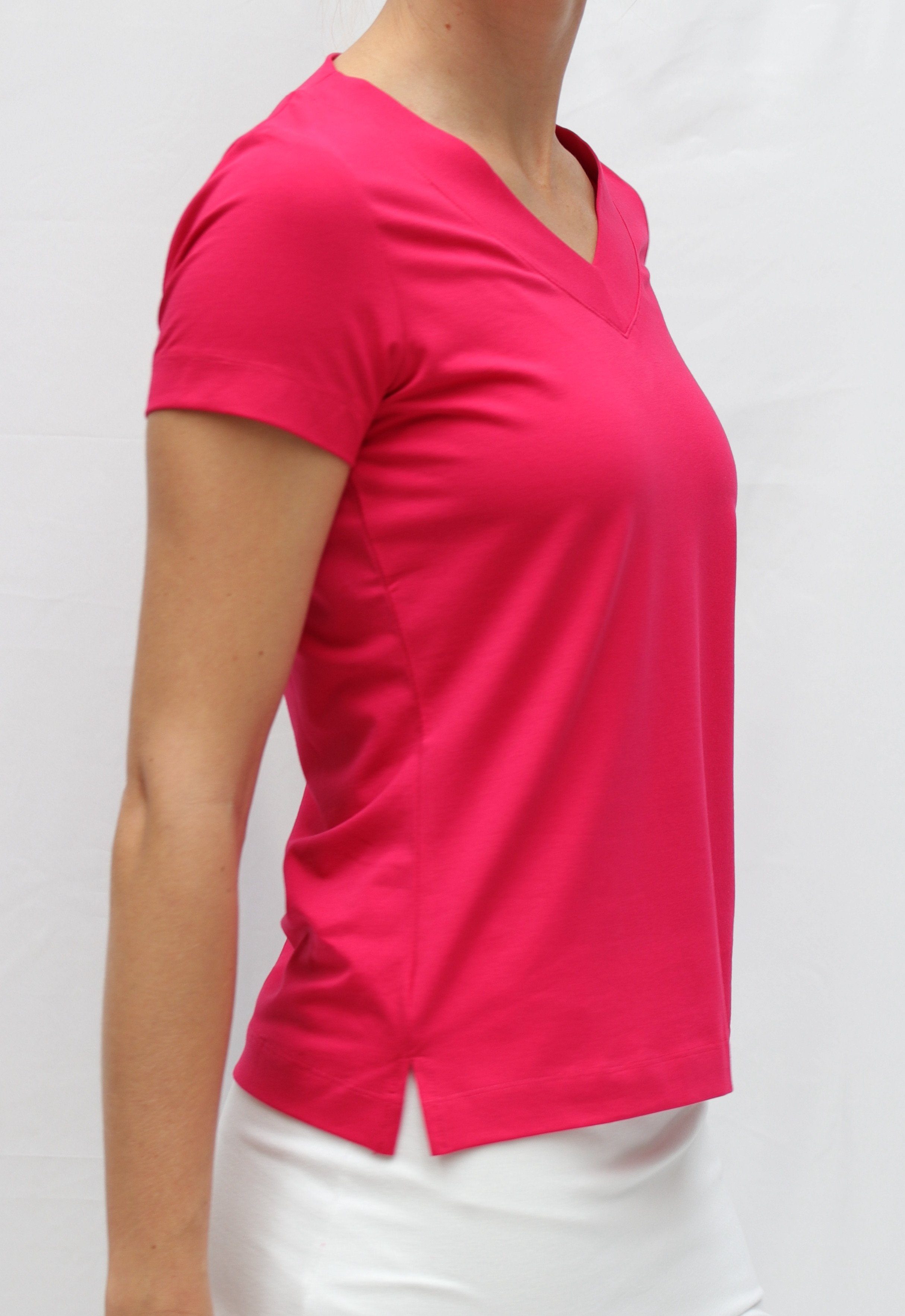 ESPARTO Yogashirt Yoga V-Shirt Ärmeln, mit kurzen unten Bio-Baumwolle Raspberry geschlitzt V-Shirt Farishta in