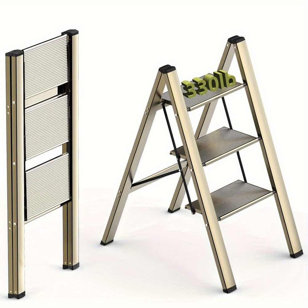 BBWL Trittleiter 3 Step Ladder Aluminium Faltbare mit breiten Anti-Rutsch Stufen, 330 lbs Tragkraft für Küche Haushalt platzsparend stabil – Bild 2 von 5