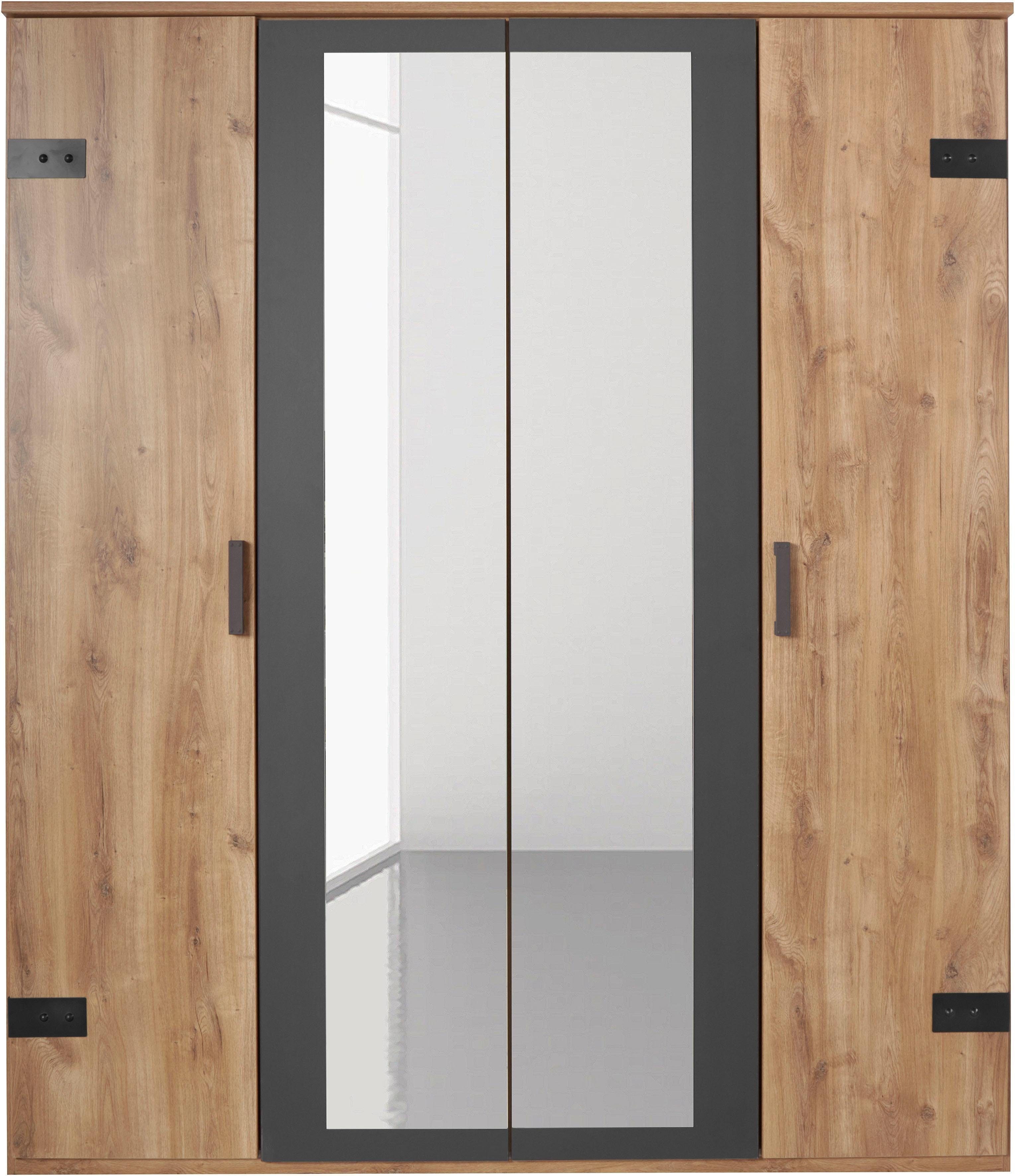 Wimex Drehtürenschrank Malmö, Kleiderschrank mit Spiegel, Made in Germany im Industrial Look, 180 oder 225cm breit