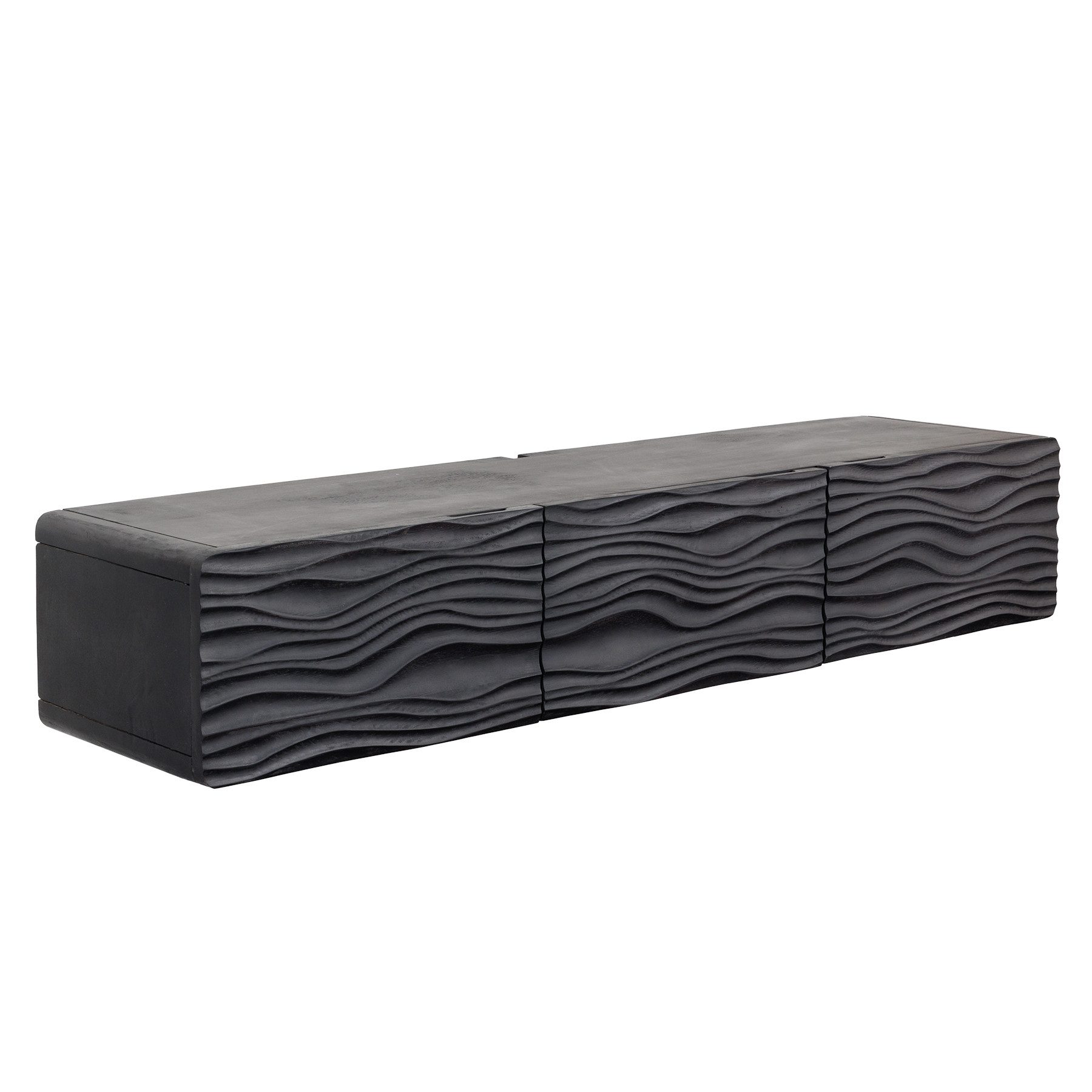 riess-ambiente TV-Board WAVE 160cm schwarz (Einzelartikel, 1 St), Wohnzimmer · Massivholz · Mangoholz · hängend · Retro Design