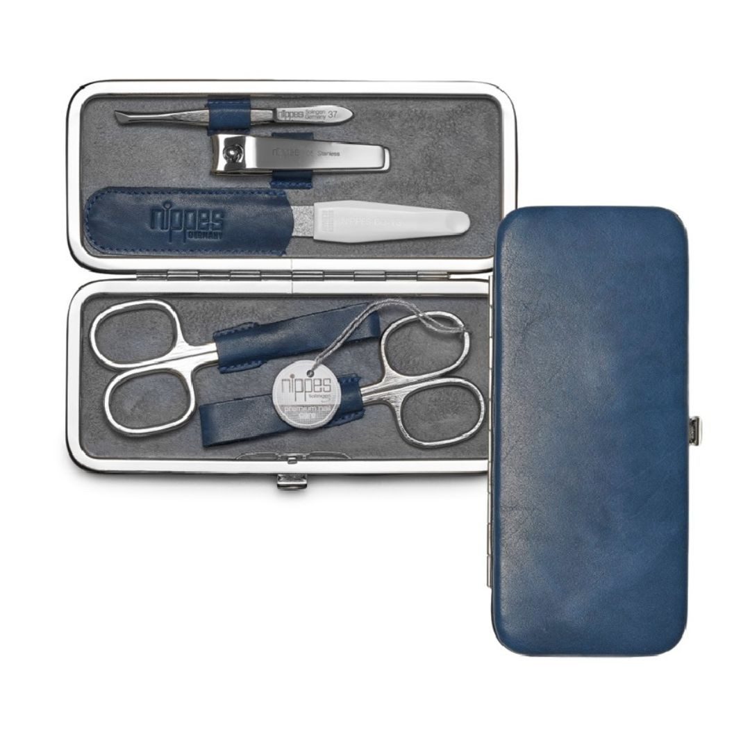 nippes Solingen Maniküre-Etui Maniküre Set Vintage, Leder Etui mit vernickelten Instrumenten, 5tlg, 5 tlg., mit Nagelknisper