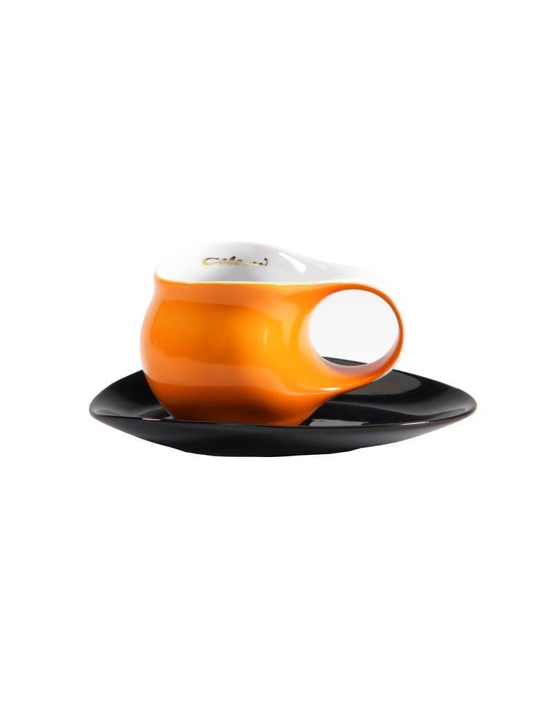 Colani Espressotasse Luigi Colani Espressotasse + Untertasse, groß, Porzellan, Kaffeeserie "ab ovo" orange