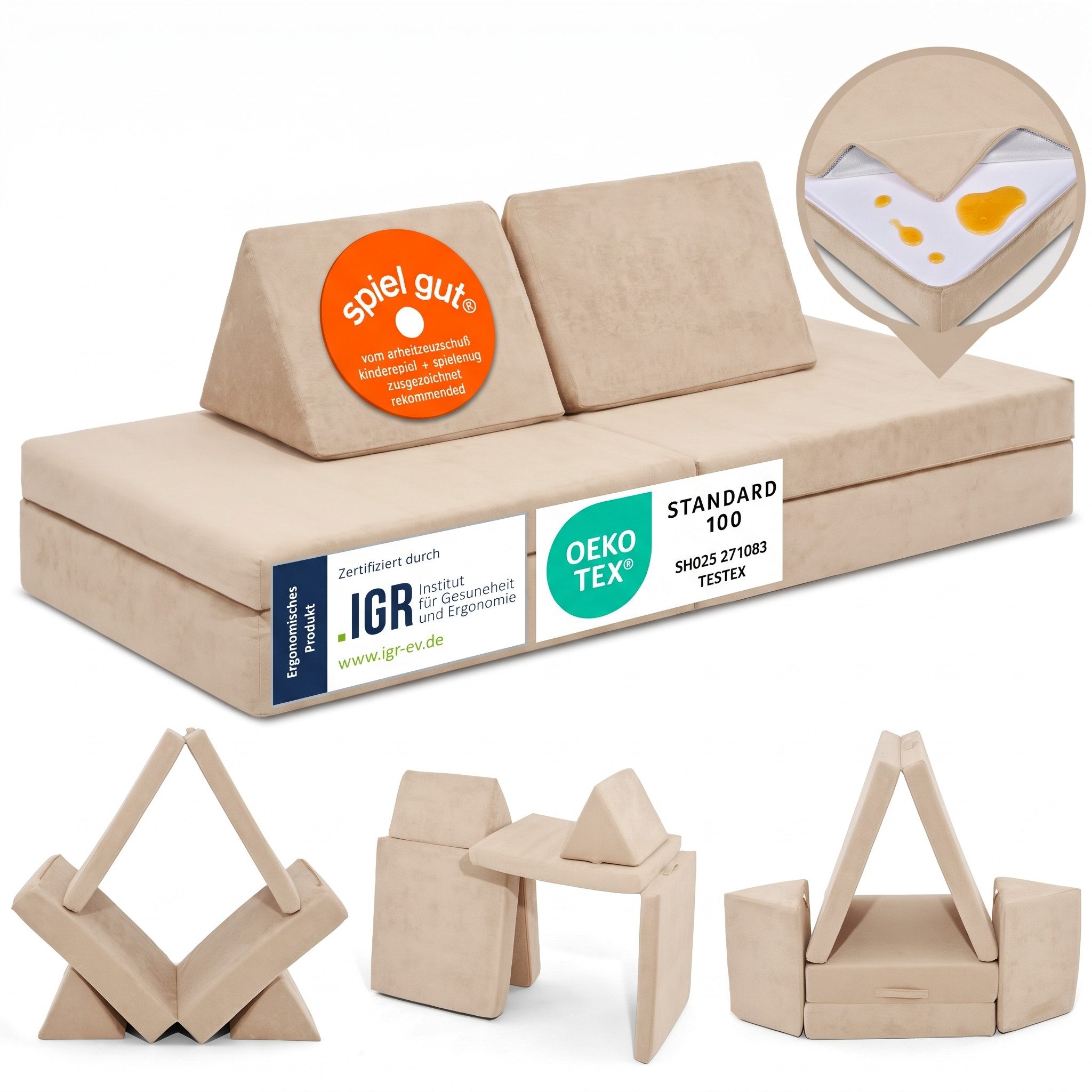 Linodino Kindersofa Spielsofa I aus Schaumstoff Bausteine I Spielcouch für Kinder, Wasserfeste Unterbezüge, Waschbare Chenille Bezüge 30°