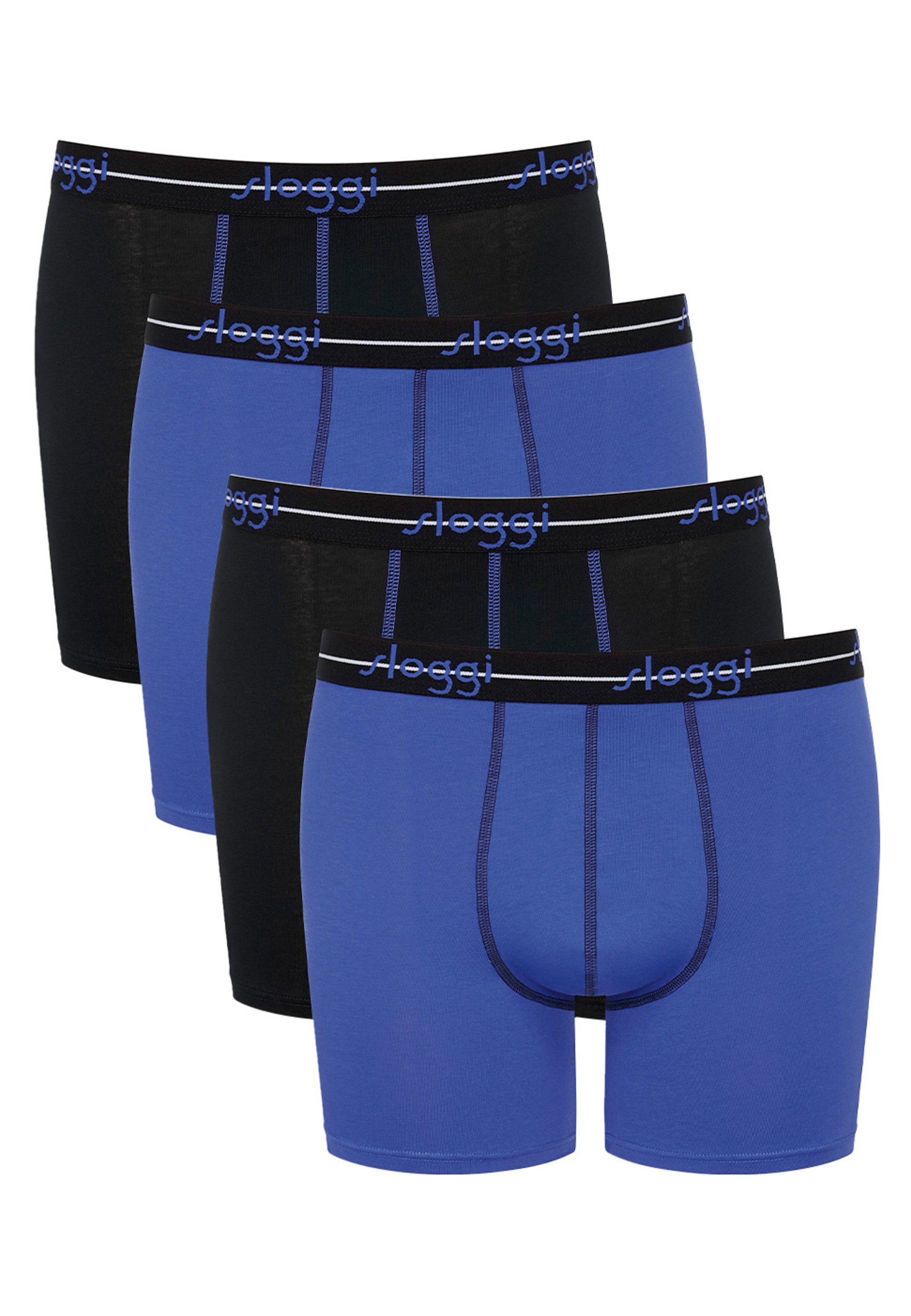 Baumwolle - - Ohne (Spar-Set, Eingriff Short Sloggi / Long Start Boxer - Dunkelblau / Pack Hellblau Pant 4er 4-St) Retro