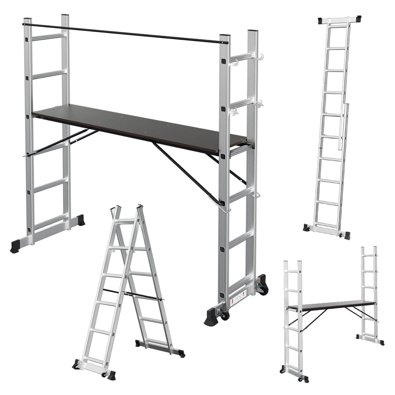 Clanmacy Arbeitsgerüst Arbeitsgerüst 4in1 Leitergerüst, Mehrzweckleiter Aluminium