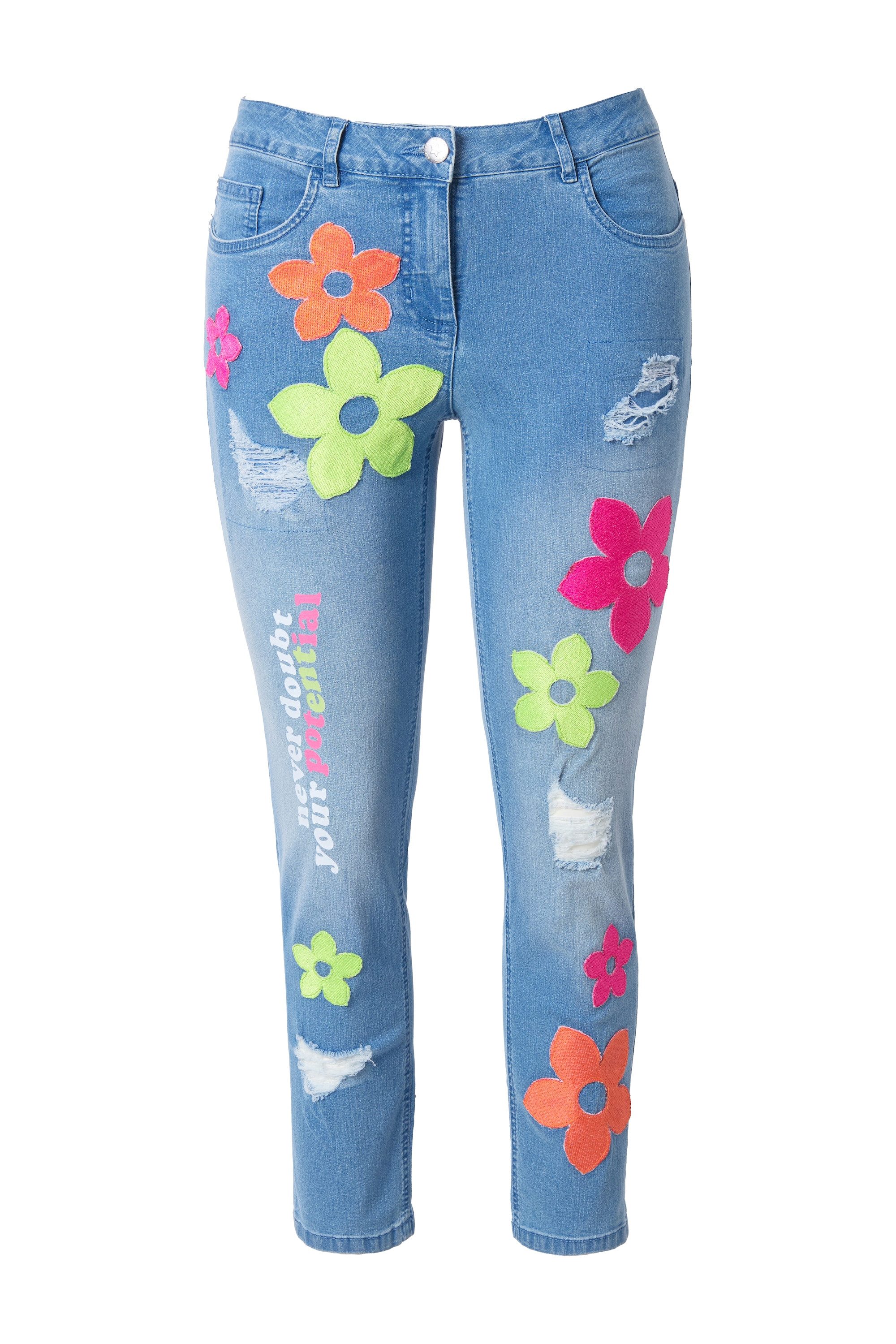 Angel of Style 5-Pocket-Jeans 7/8-Jeans Straight Fit Blüten-Applikationen günstig online kaufen