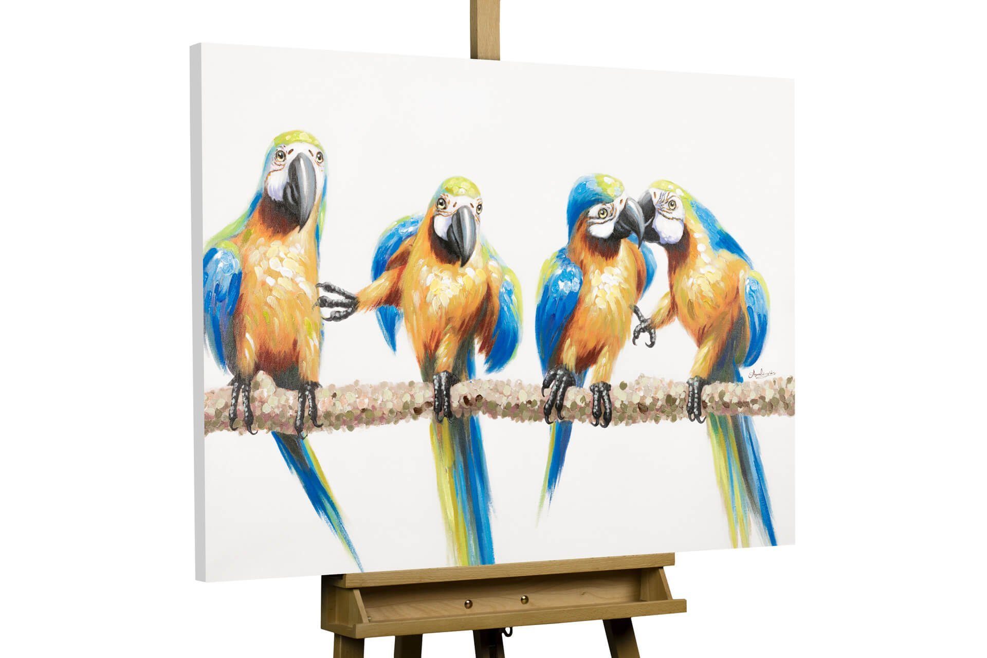 KUNSTLOFT Gemälde Parrot Party 100x70 cm, Leinwandbild 100% HANDGEMALT Wandbild Wohnzimmer