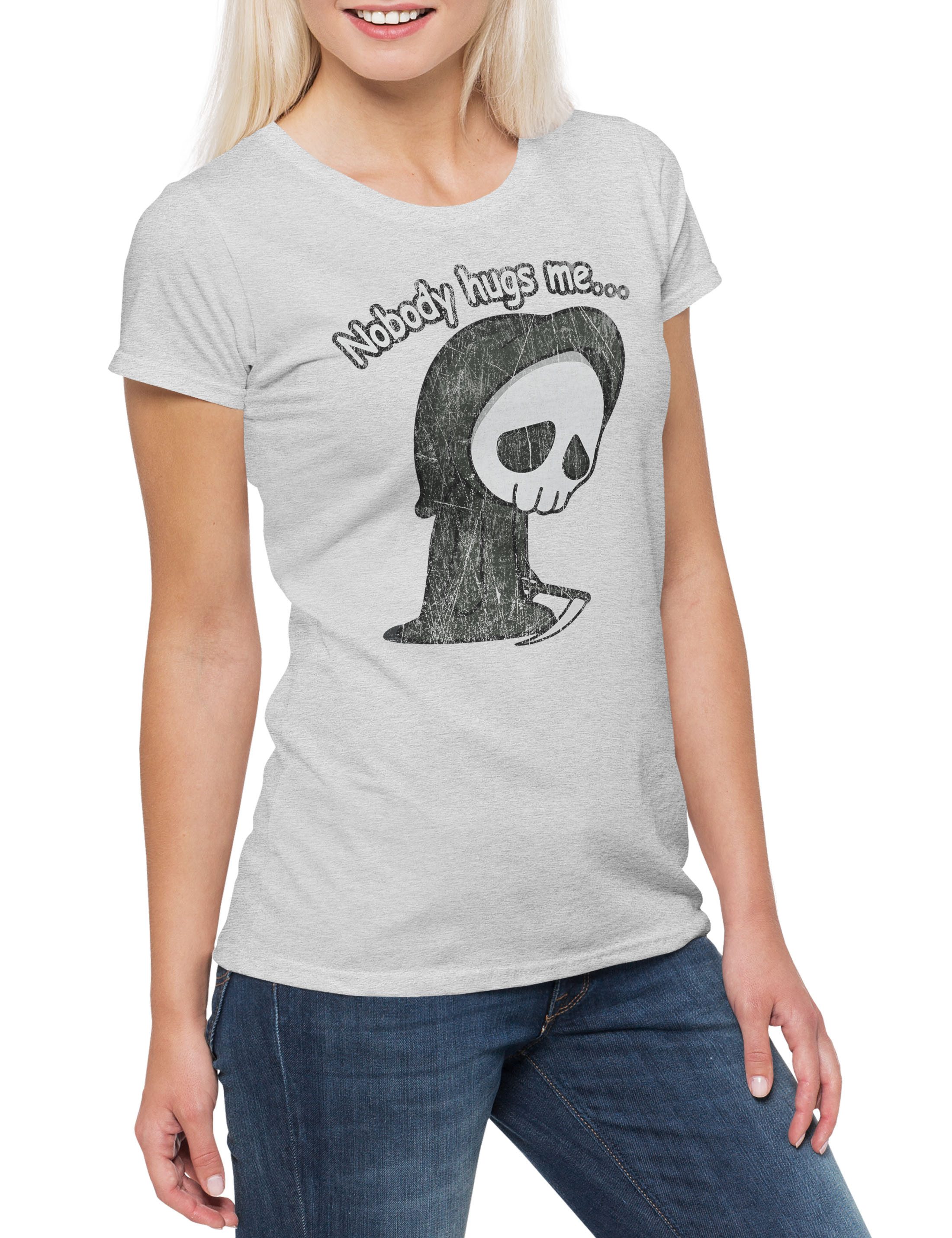 Print-Shirt Nobody Hugs Me Damen T-Shirt Halloween Horror Gore Splatter Death