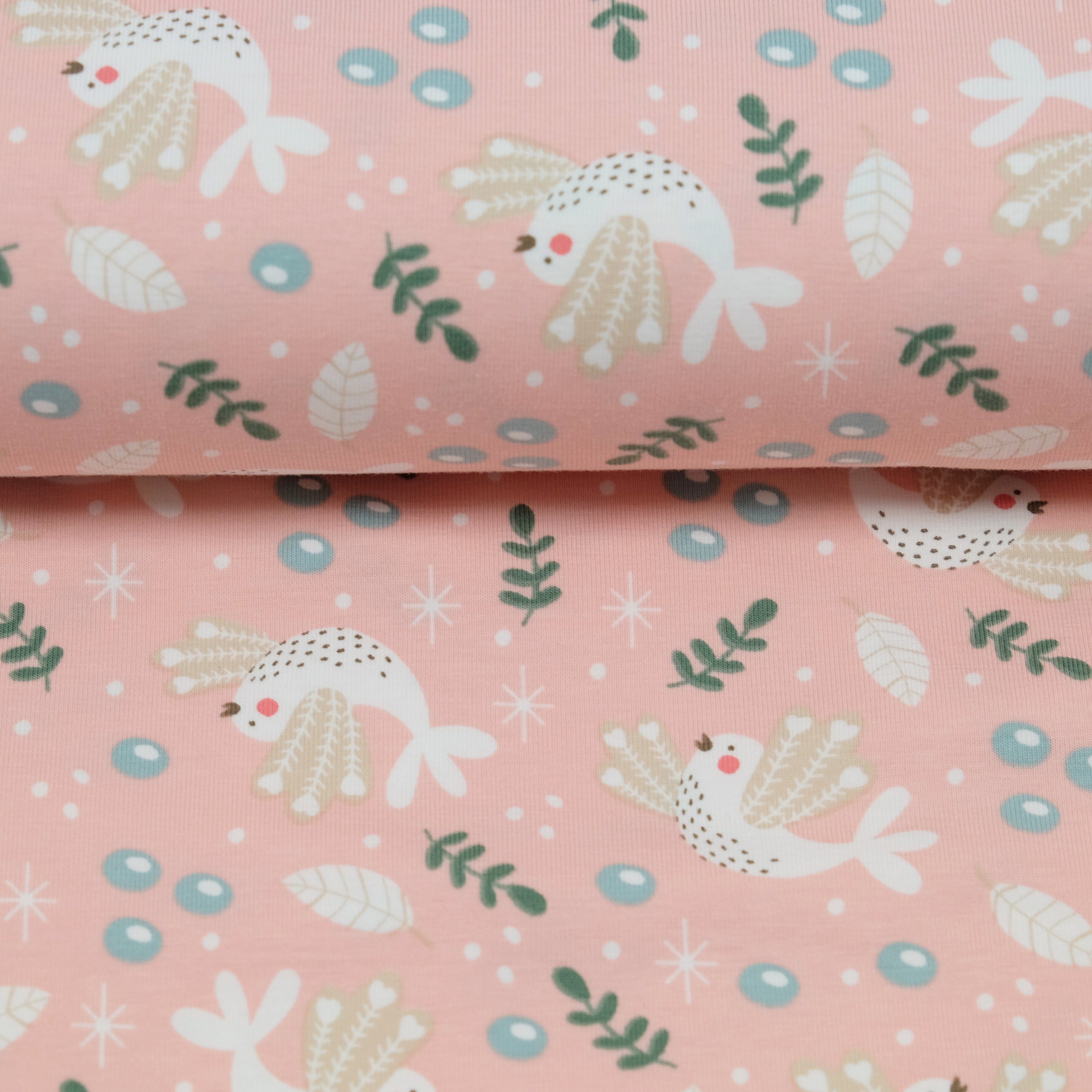 larissastoffe Stoff Jersey Stoff Vogel Taube apricot, 9,90 EUR/m, Meterware, 50 cm x 150 cm