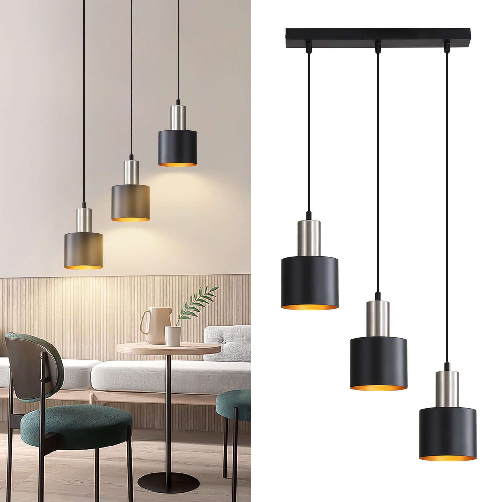 ZMH Pendelleuchte Esszimmer 3 Flammig Schwarz günstig online kaufen