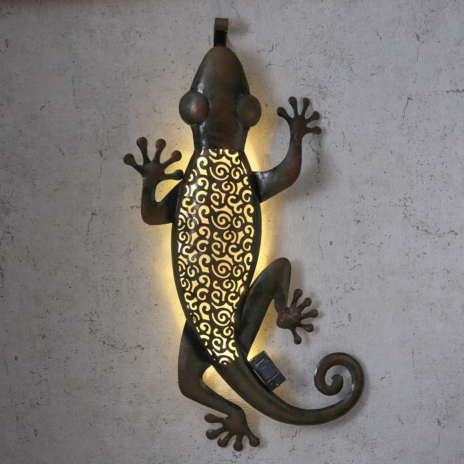 MARELIDA LED Solarleuchte LED Solar Gartendeko GECKO Terrasse Hauswand Wanddeko H: 72cm braun, LED Classic, warmweiß (2100K bis 3000K)