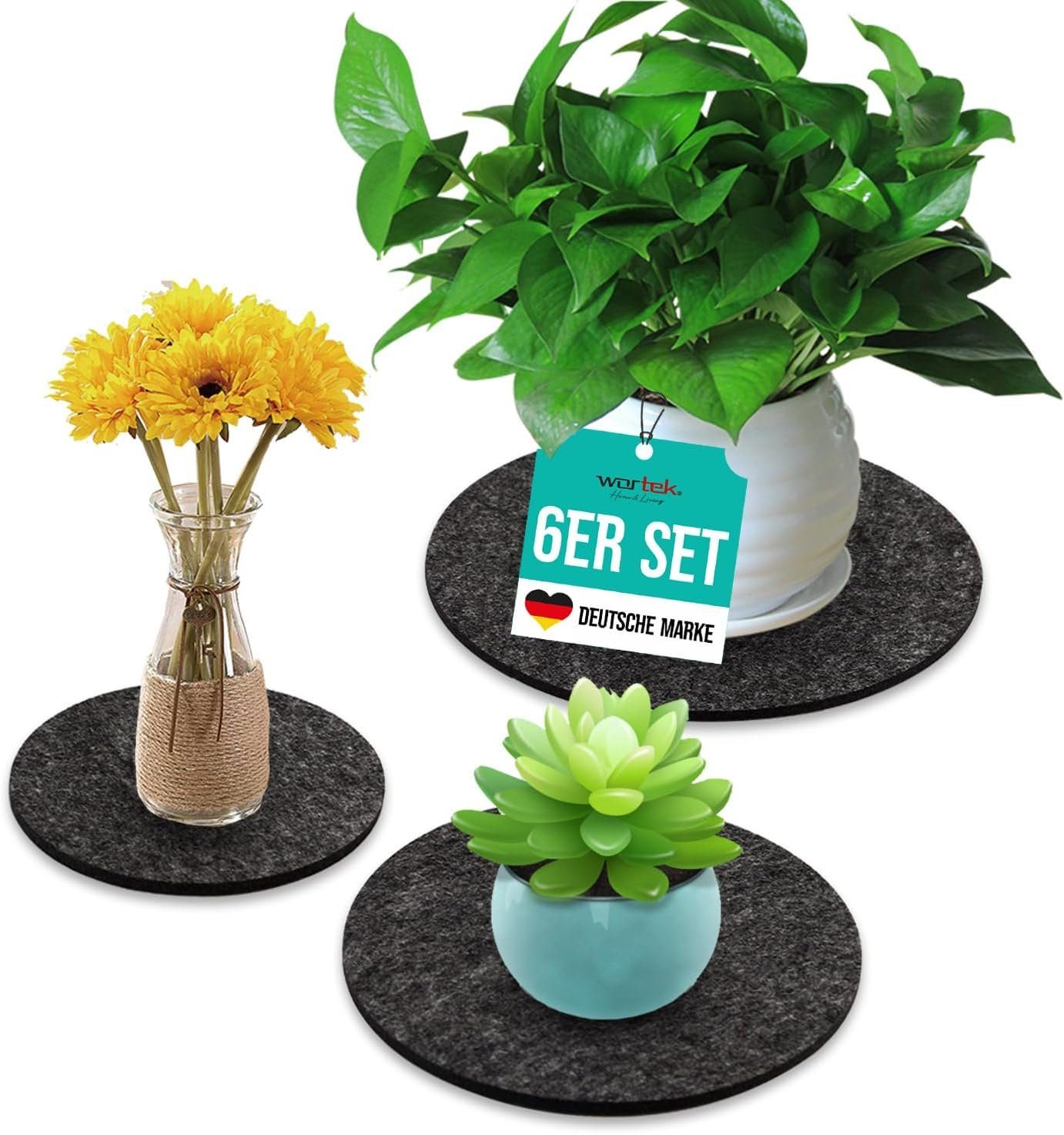 Vasen, Set, wortek Blumentopfuntersetzer Blumentöpfe Untersetzer Blumentöpfe 6-tlg., Blumenuntersetzer Co, – Schwarz für Blumen Zubehör Gläser für Unterlage rund Teller & Untersetzer oder waschbare Filz