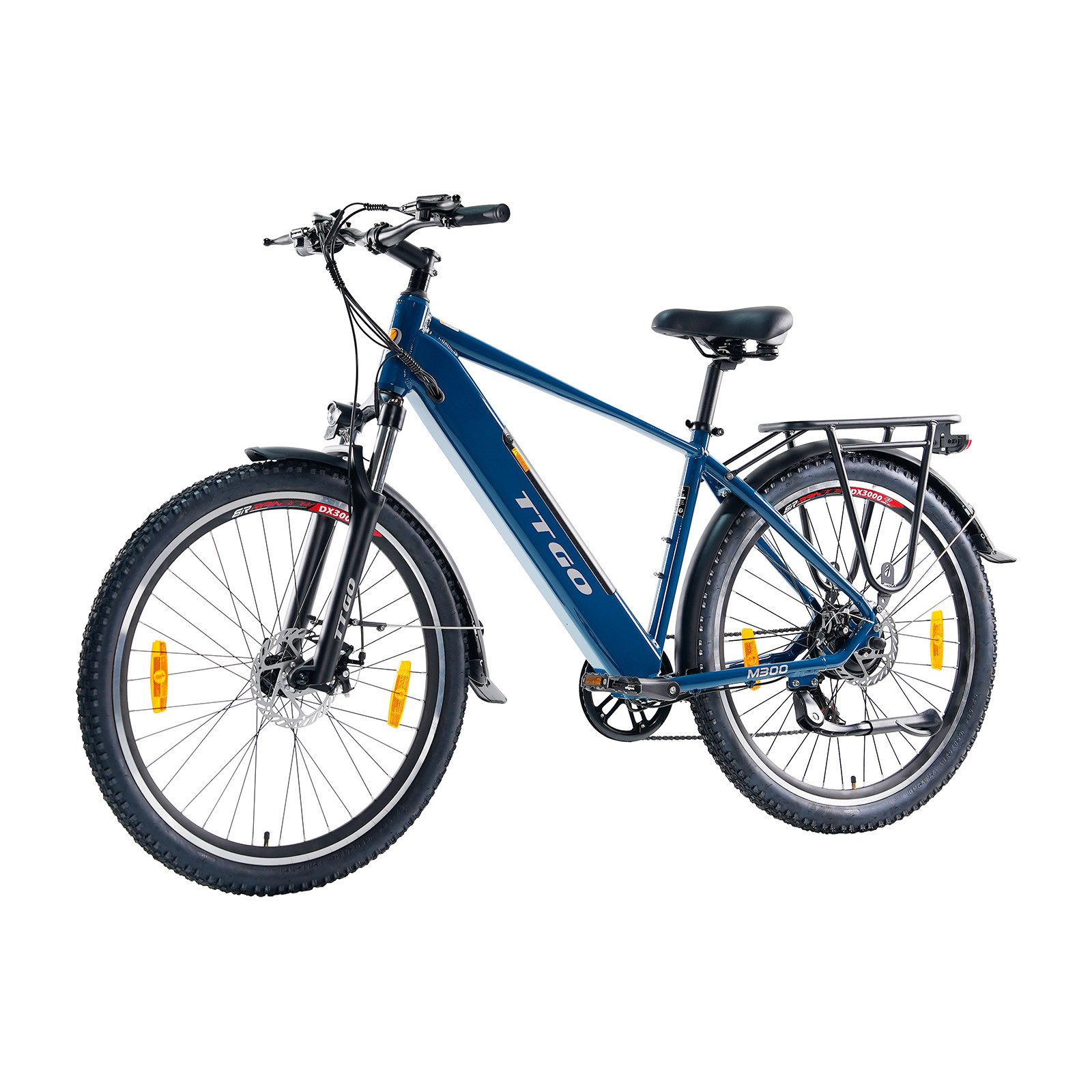 TTGO E-Bike Cityrad M300 36V20Ah Akku 250W Motor 55Nm 7 Gänge 120 kg Traglast, 7 Gang, Kettenschaltung, Heckmotor, 720 Wh, (mit abnehmbarem Akku, mit Akku-Ladegerät, mit Akku-Schlüssel), 27,5×2.1" Reifen, 100mm Gabel, LCD Display, 5 Stufen, StVZO-konform