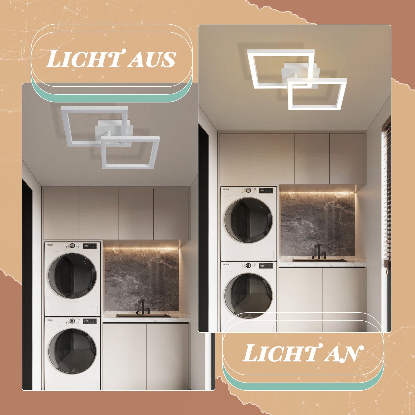 ZMH LED Deckenleuchte Modern 24W für Wohnzimmer Esszimmer Deckenlampe für Küche und Flur, LED fest integriert, Warmweiß, Doppelrahmen, 2 Leuchtelemente, ein Ele – Bild 4 von 5