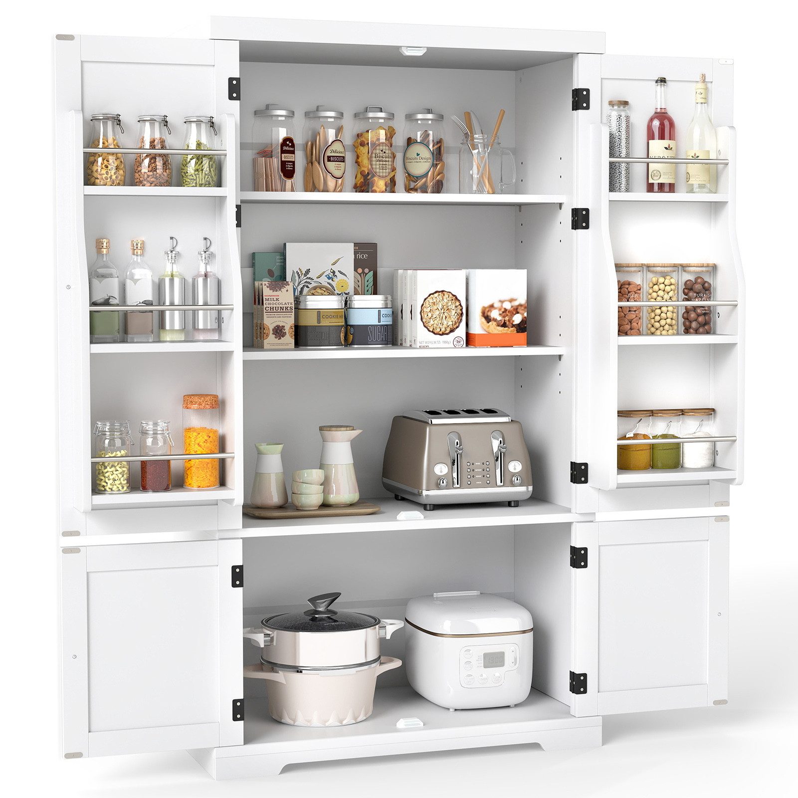 COSTWAY Vorratsschrank Küchenschrank hoch, 139 cm Vorratsschrank weiß