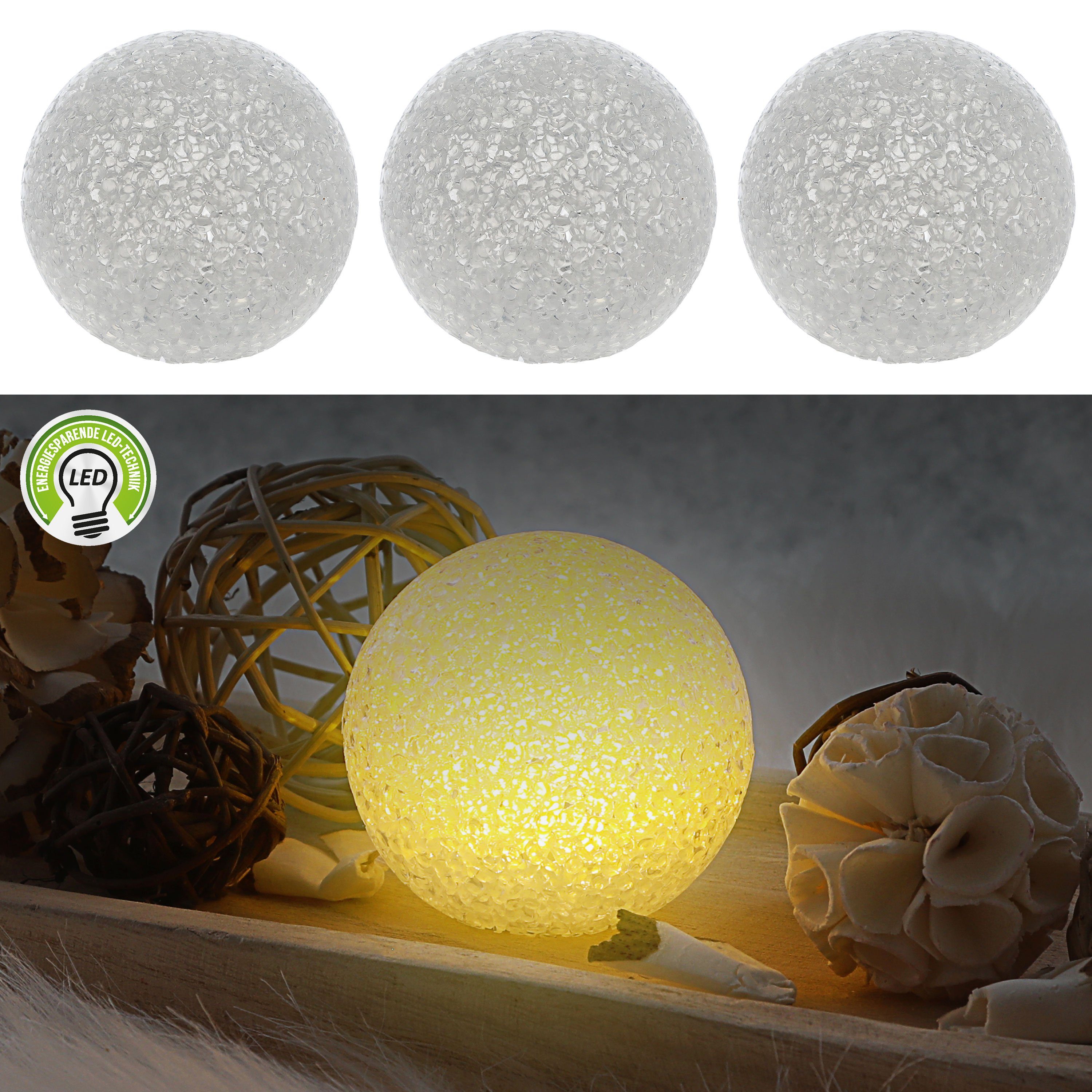CEPEWA LED Dekolicht LED Deko Kugel Soft 3er Set Ø8cm warmweiß Kunststoff L günstig online kaufen