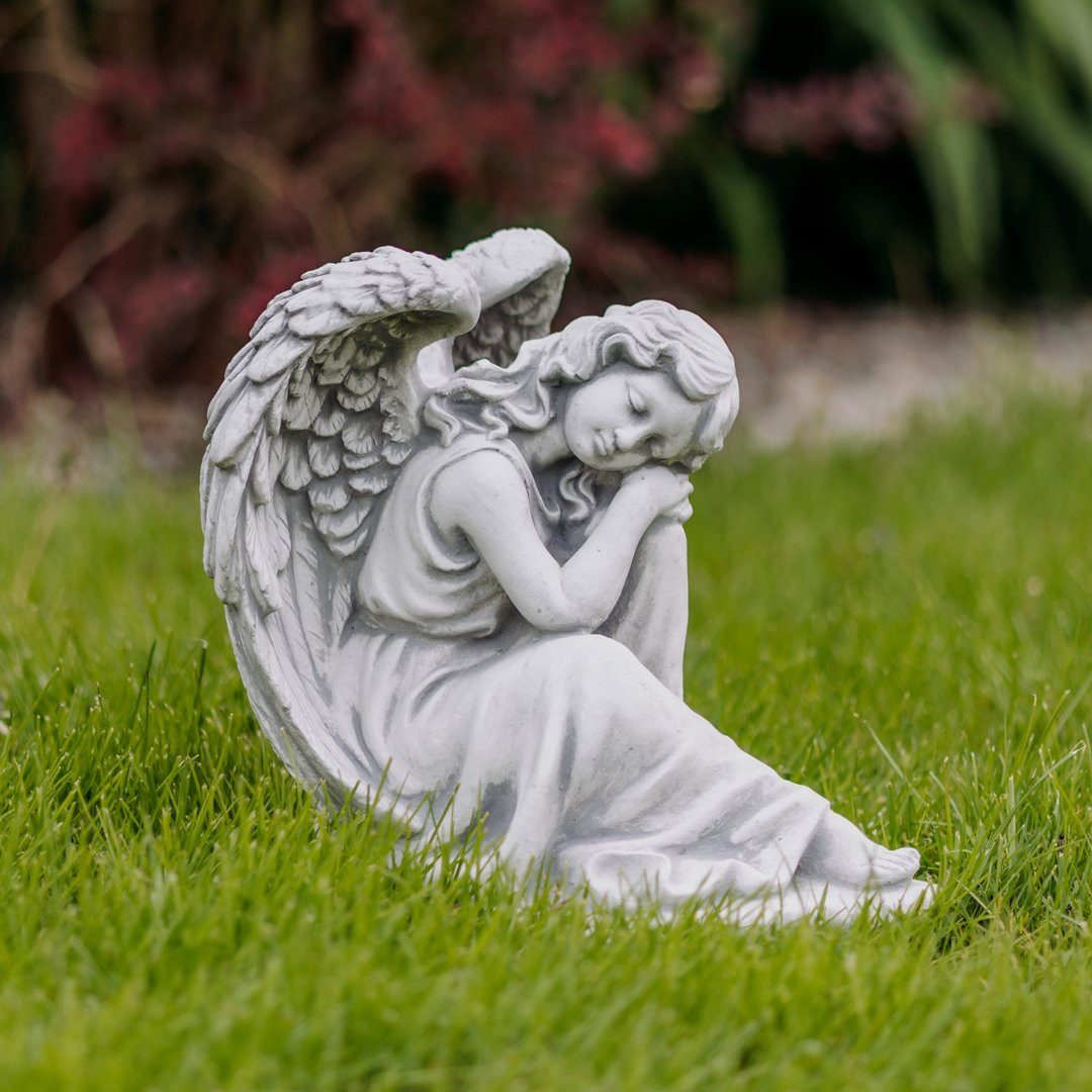 gartendekoparadies.de Gartenfigur Schlafender Engel, Grabengel, Steinfigur, H. 25 cm, 5 kg, Grau, Frostsicher