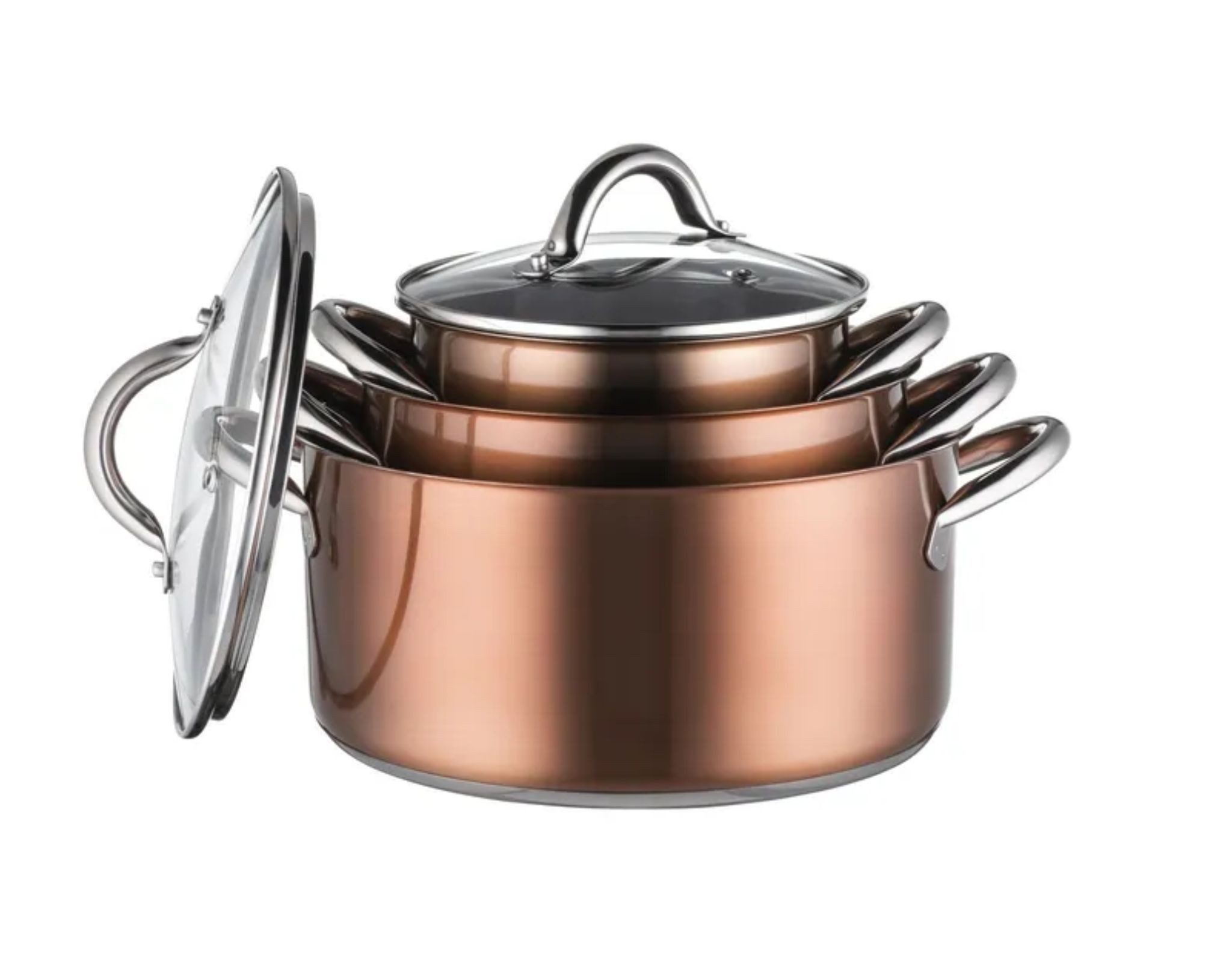 MÄSER Kochtopf MÄSER Kochtöpfe Set Pfanne Glasdeckel Edelstahl Asterion 8-teilig, Edelstahl (Set, 8-tlg., Set), im Kupfer-Look mit Pfanne – Bild 3 von 5