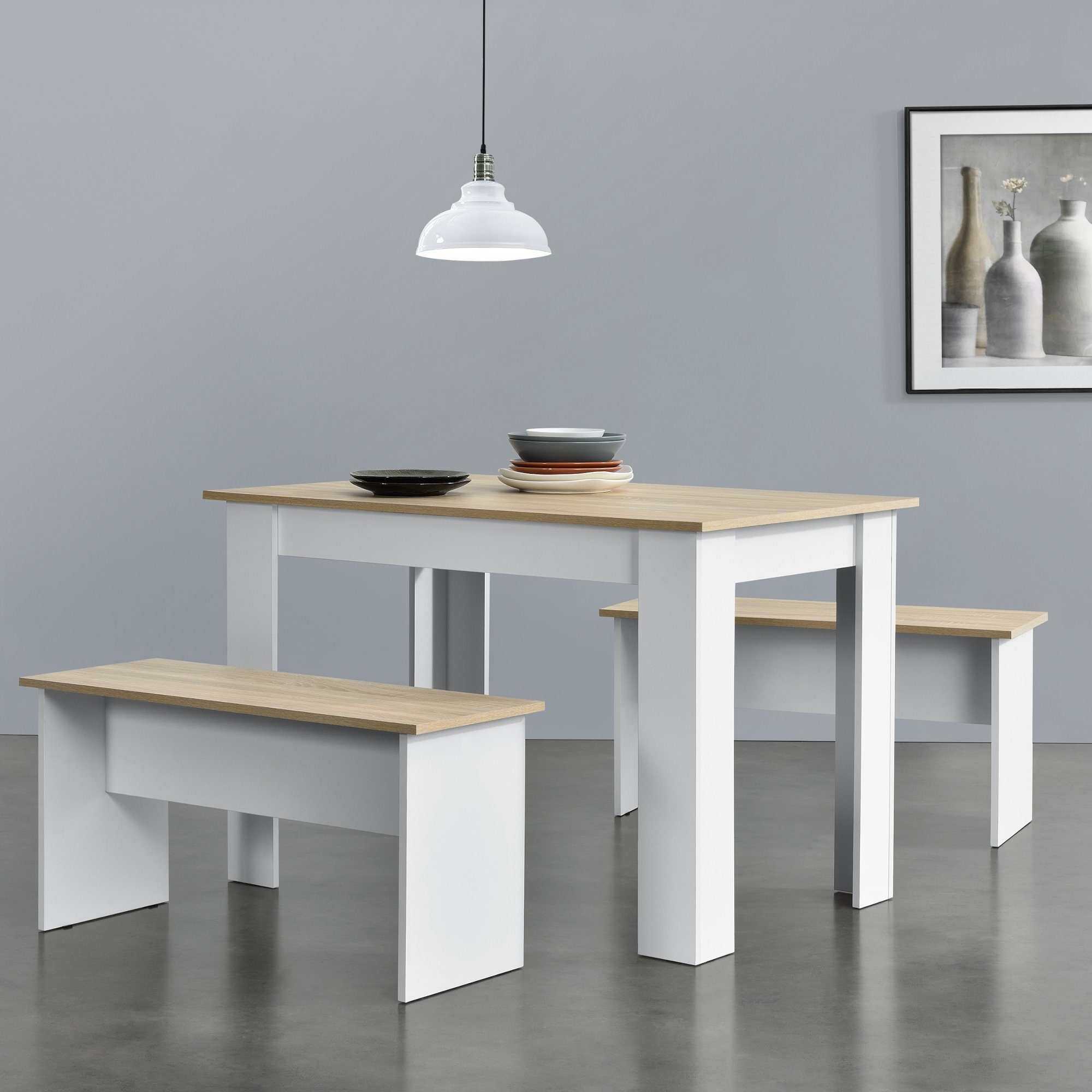 en.casa Essgruppe, (3-tlg), »Hokksund« Esstisch 110x70cm mit 2 Bänken  Sitzgruppe in verschiedenen Farben online kaufen | OTTO