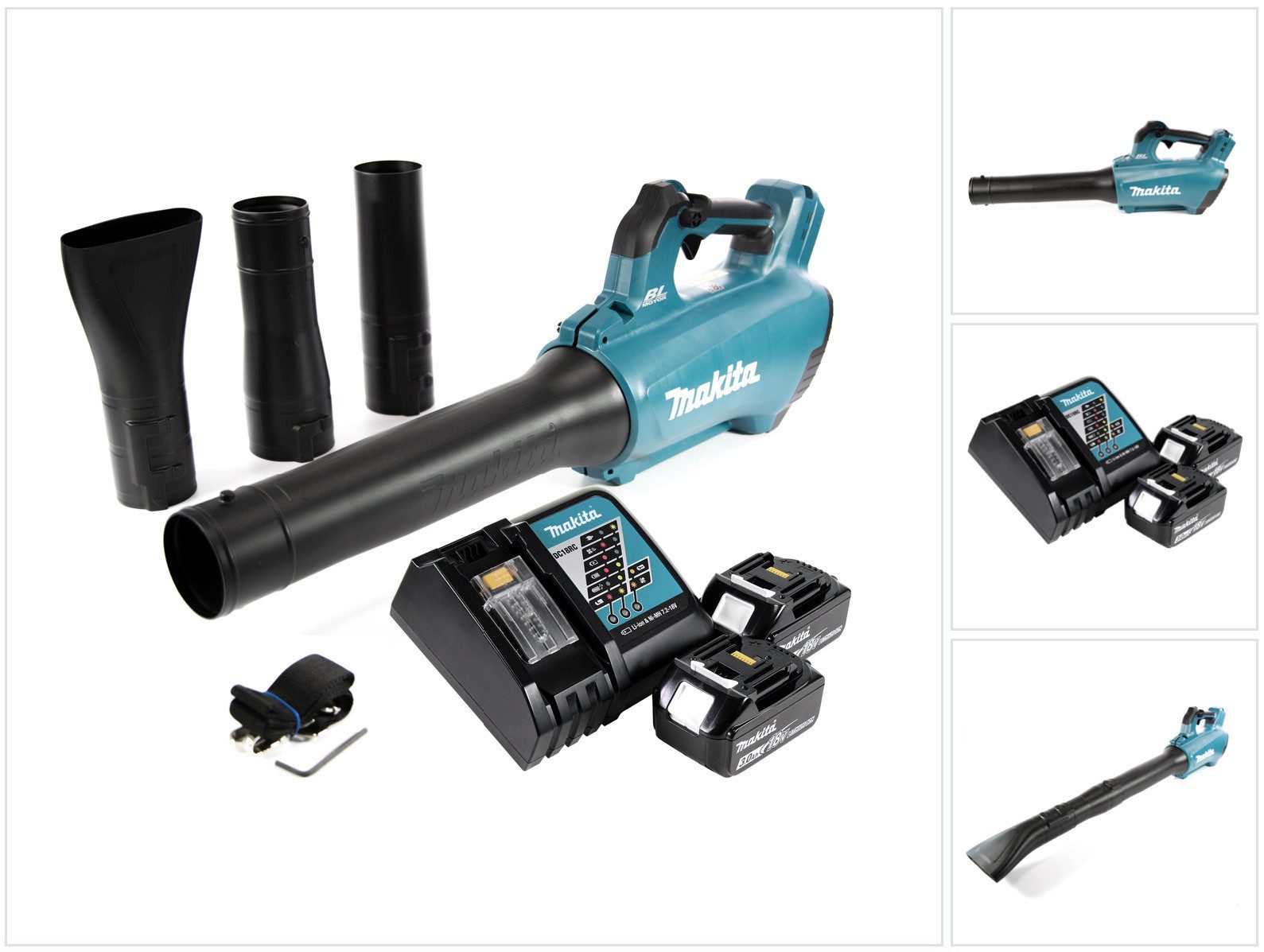 Makita Akku-Laubbläser DUB 184 RF Akku Gebläse 18 V Brushless + 2x Akku 3,0 Ah + Ladegerät