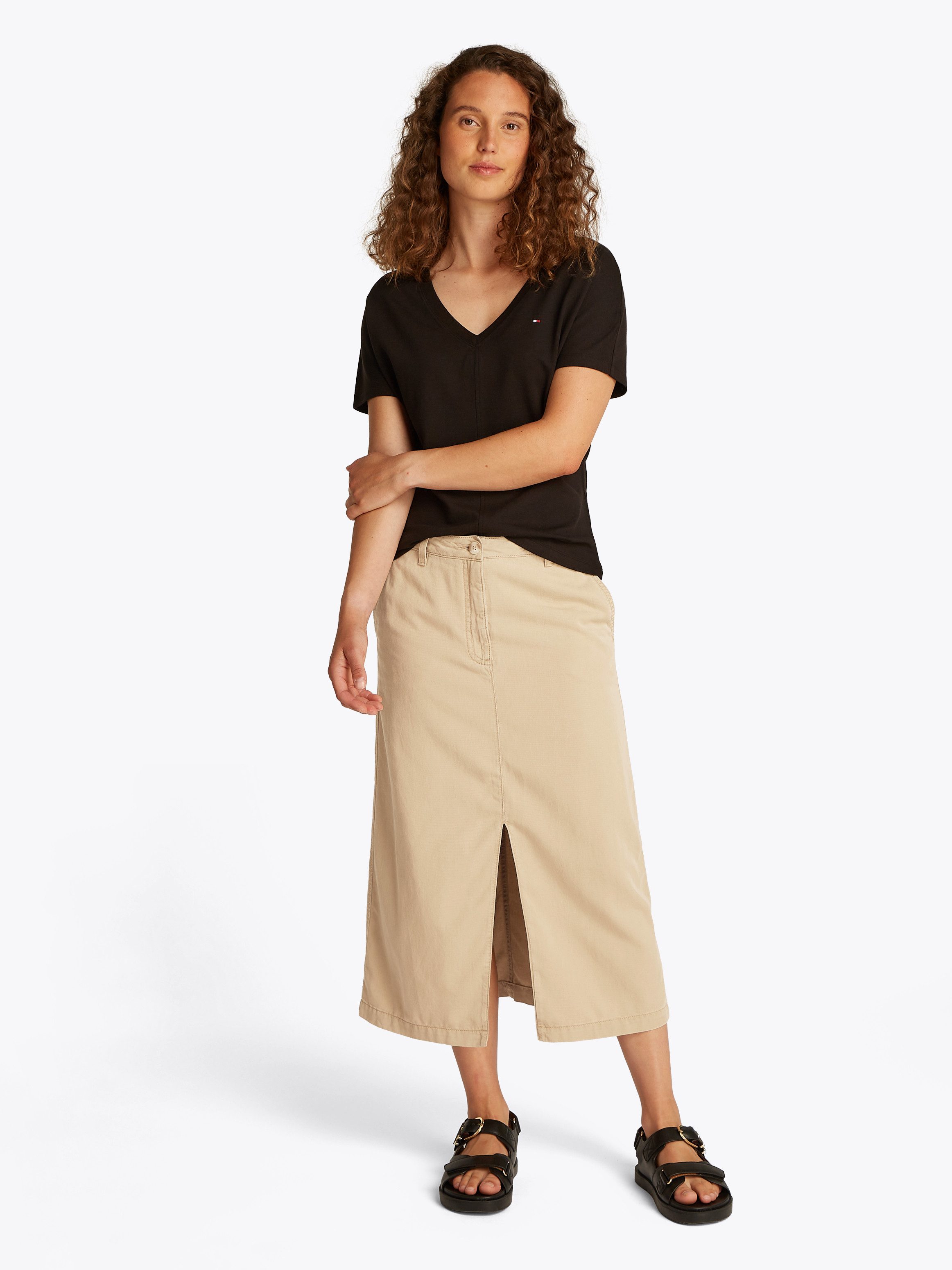 Tommy Hilfiger Webrock CO TENCEL MIDI SKIRT mit Schlitz