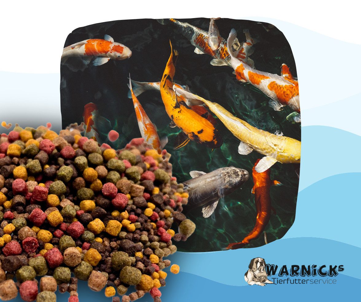 Warnick´s Tierfutterservice Koifutter 8-Sorten Mix mit Spirulina - für erhöhtes Wachstum 3-6mm, Alleinfuttermittel für: Fische, Koi, Zierfische, Teichfische