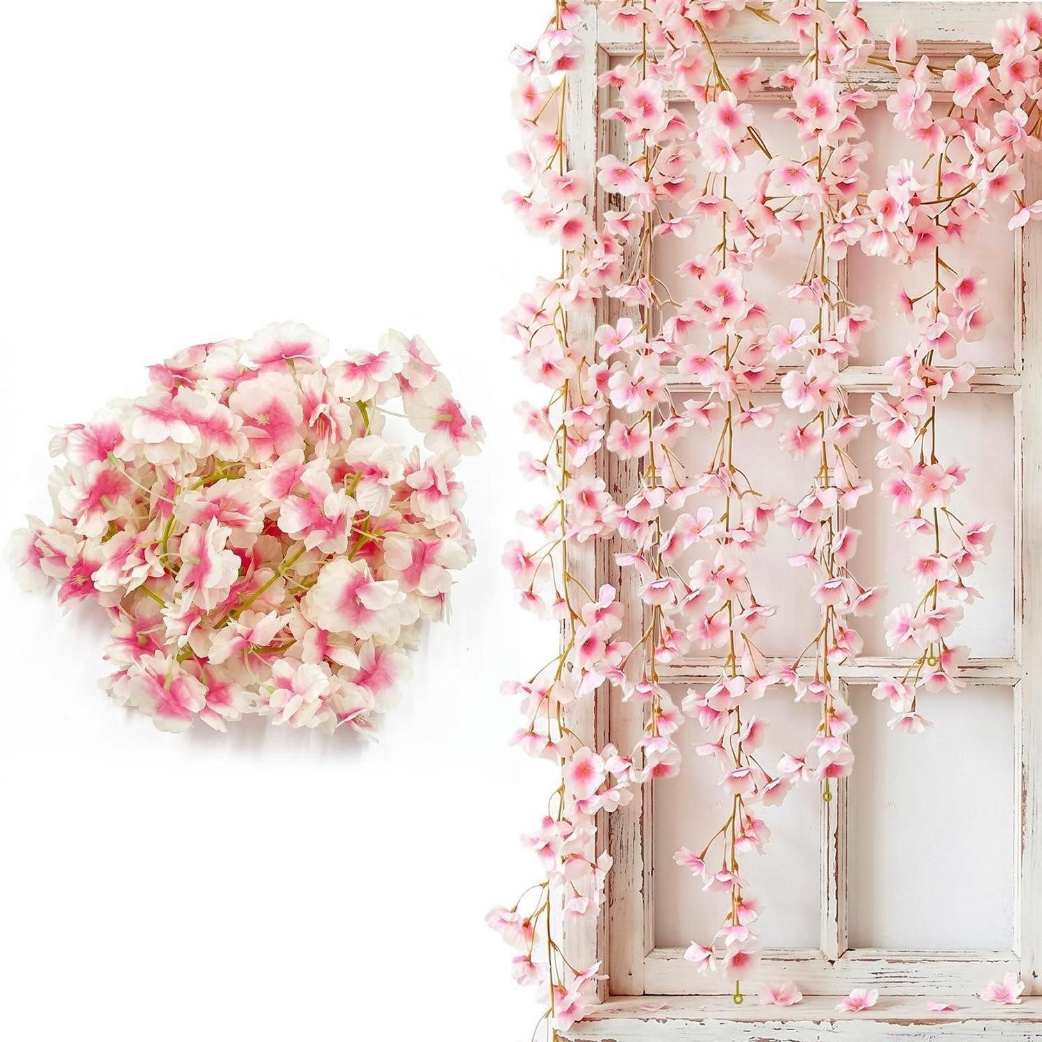 Kunstgirlande 2er Set Kirschblüten Girlande 180cm Deko Rosa, LuxusKollektion