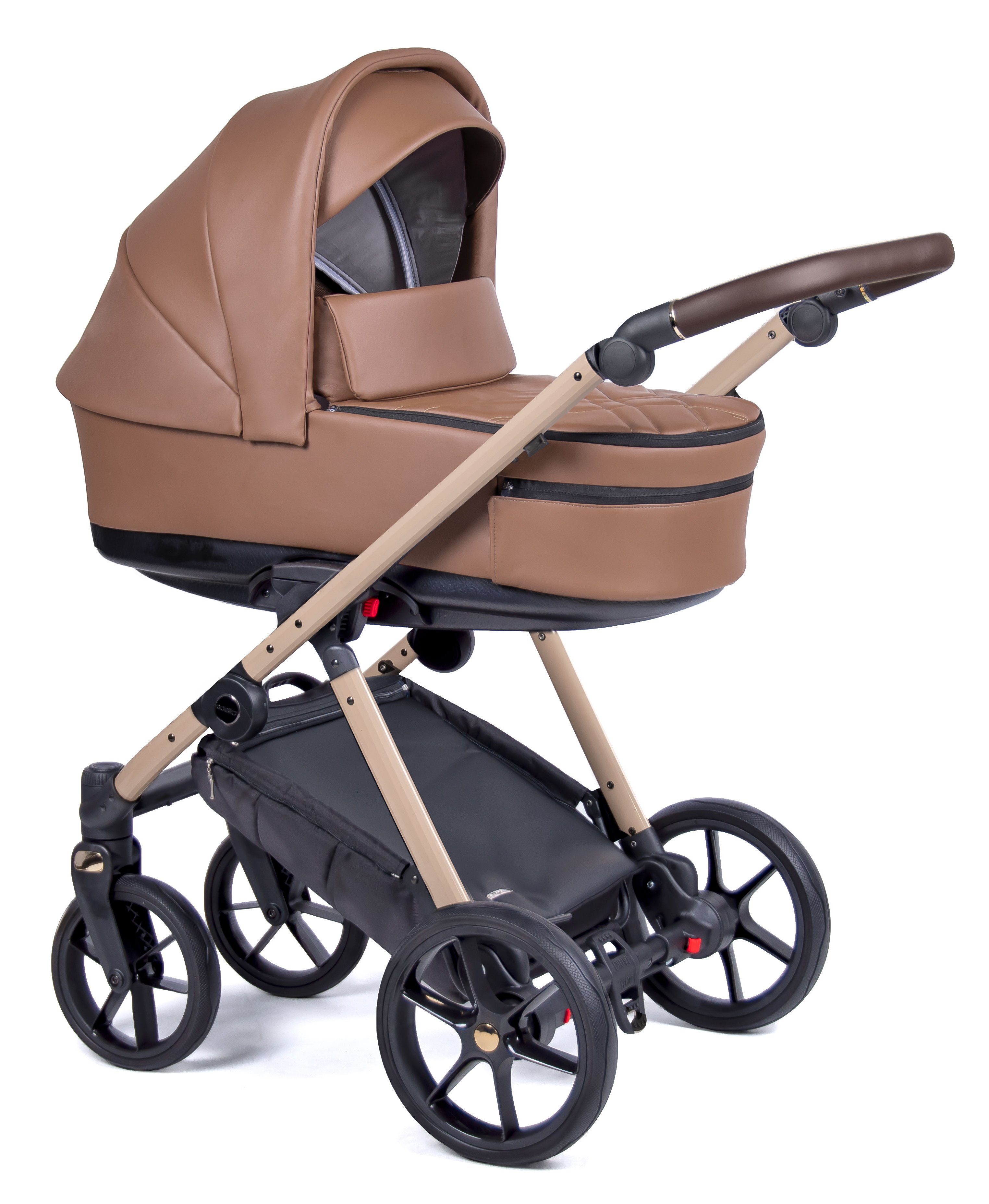 babies-on-wheels Kombi-Kinderwagen 2 in 12 - - = Kinderwagen-Set 14 1 in Braun Premium beige Teile Axxis Designs Gestell
